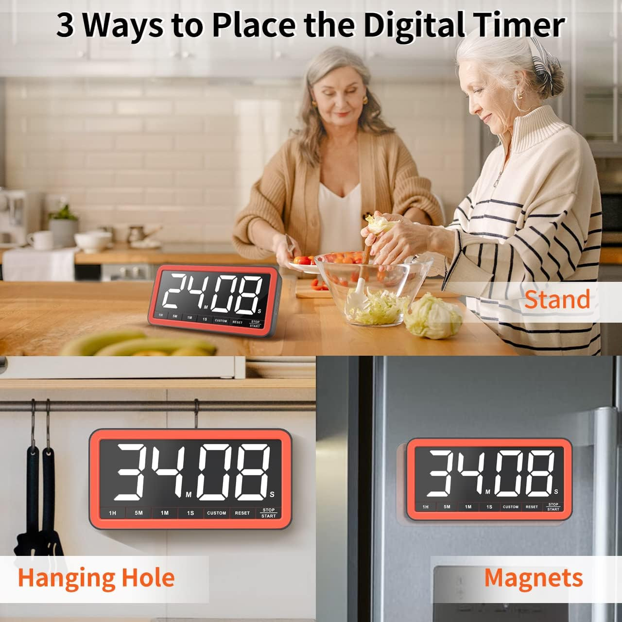 Digital Kitchen Timer with 7.8” Extra Large Display, Magnetic LED, with 3 Bright