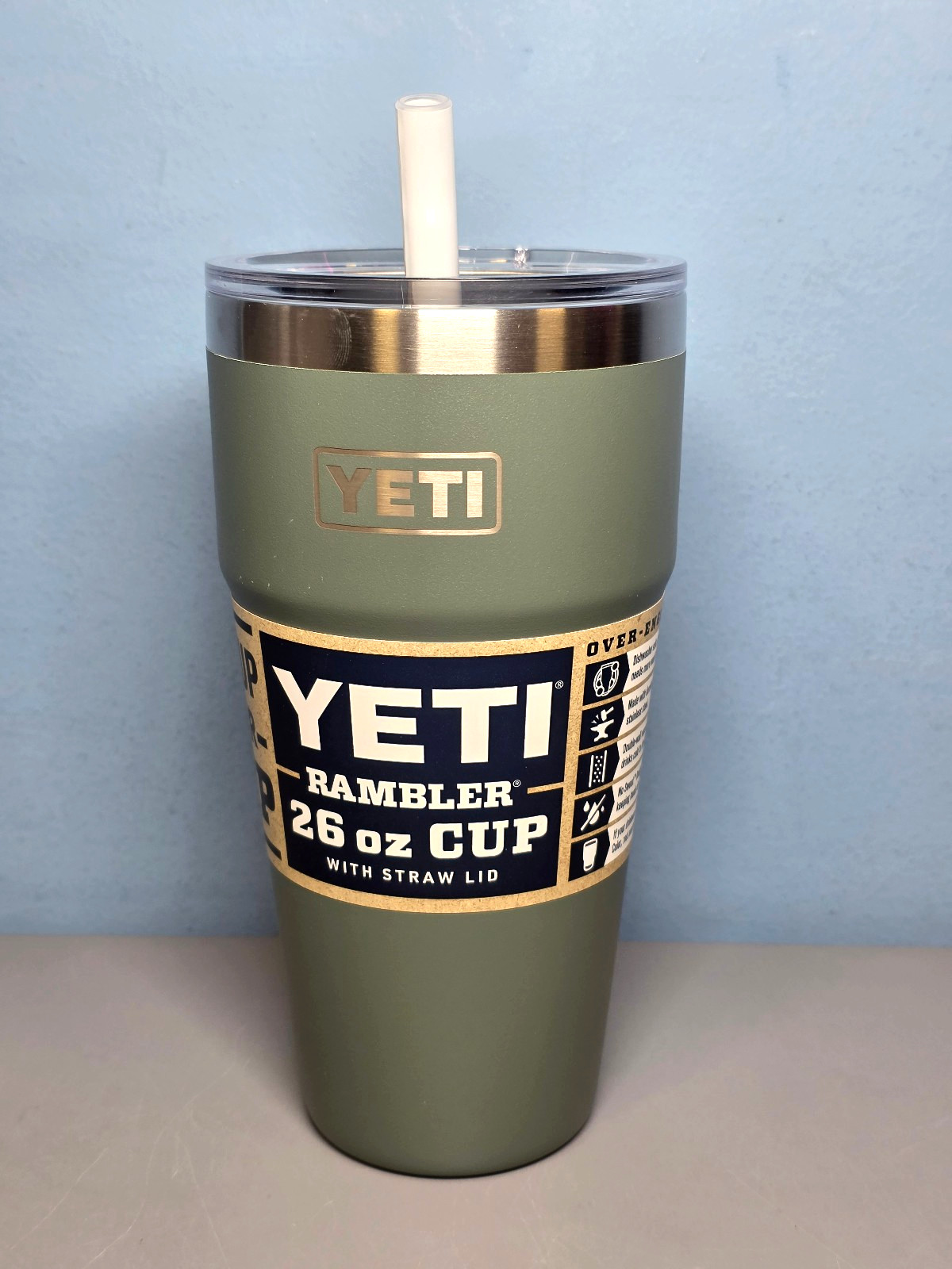 Yeti Rambler 26oz Cup with Straw Lid Camp Green Dishwasher Safe Stainless Steel