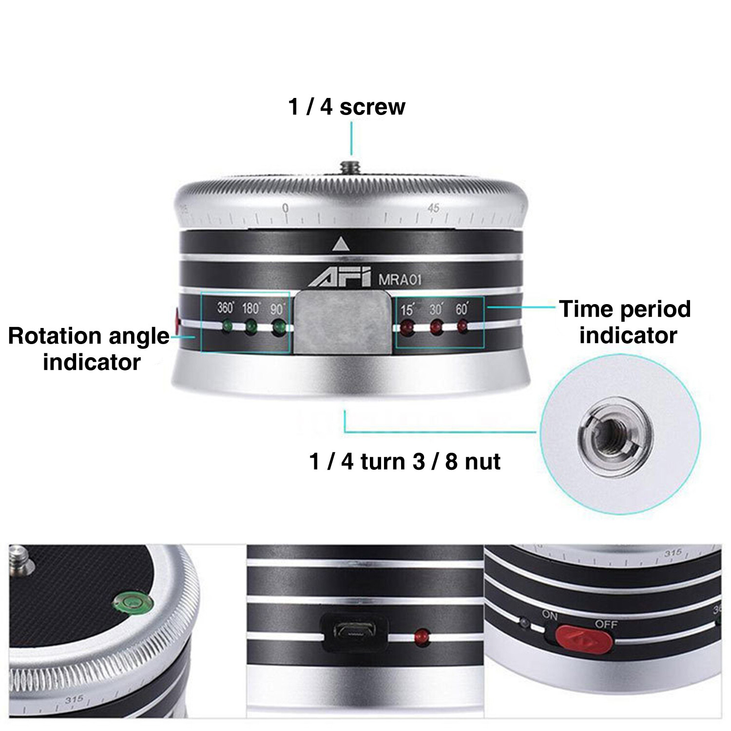 360° Rotation Motorized Time-lapse Panoramic Tripod Head with Remote For Camera