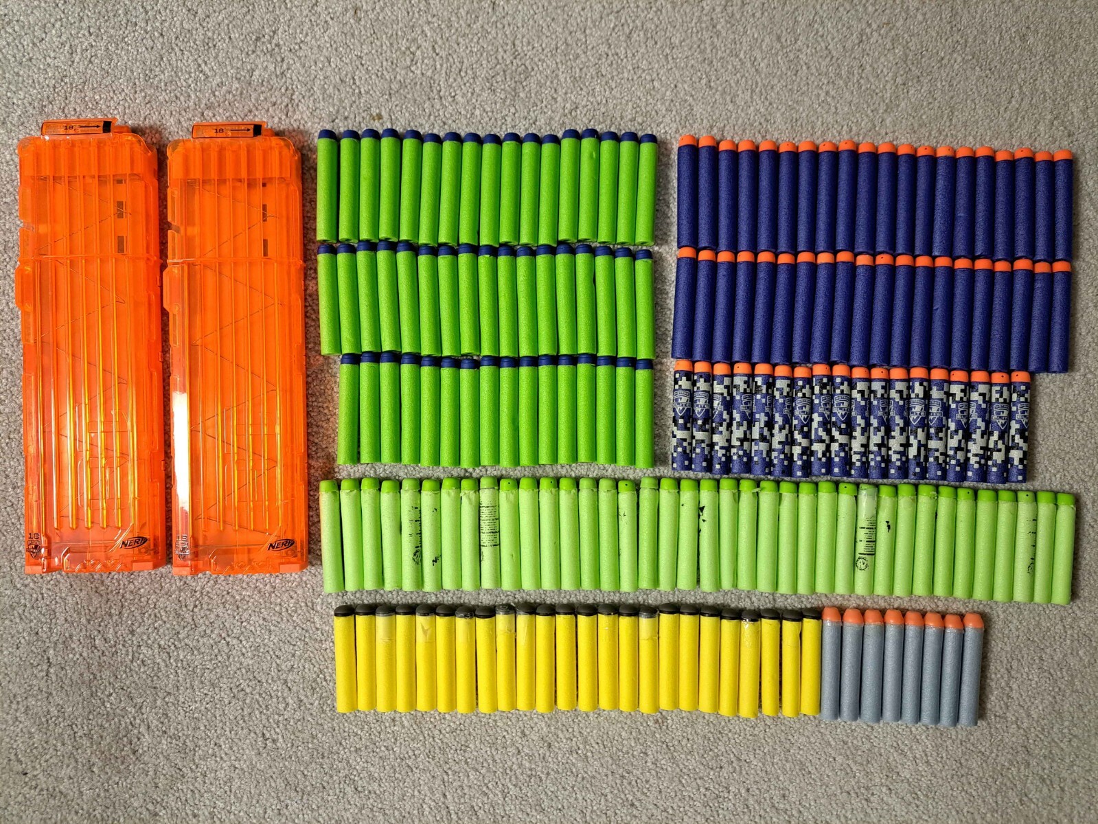 Lot - Over 150 Random NERF Darts and Two 18 Round Magazines Good Condition