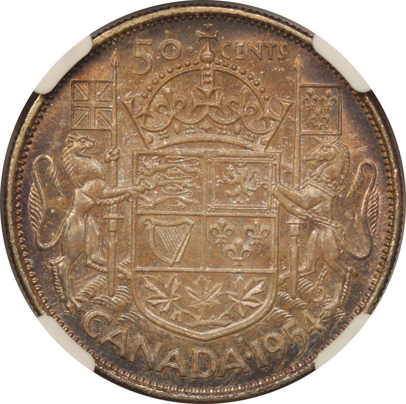 1954 Canada 50C NGC MS 64 (Toned) Silver Half Dollar