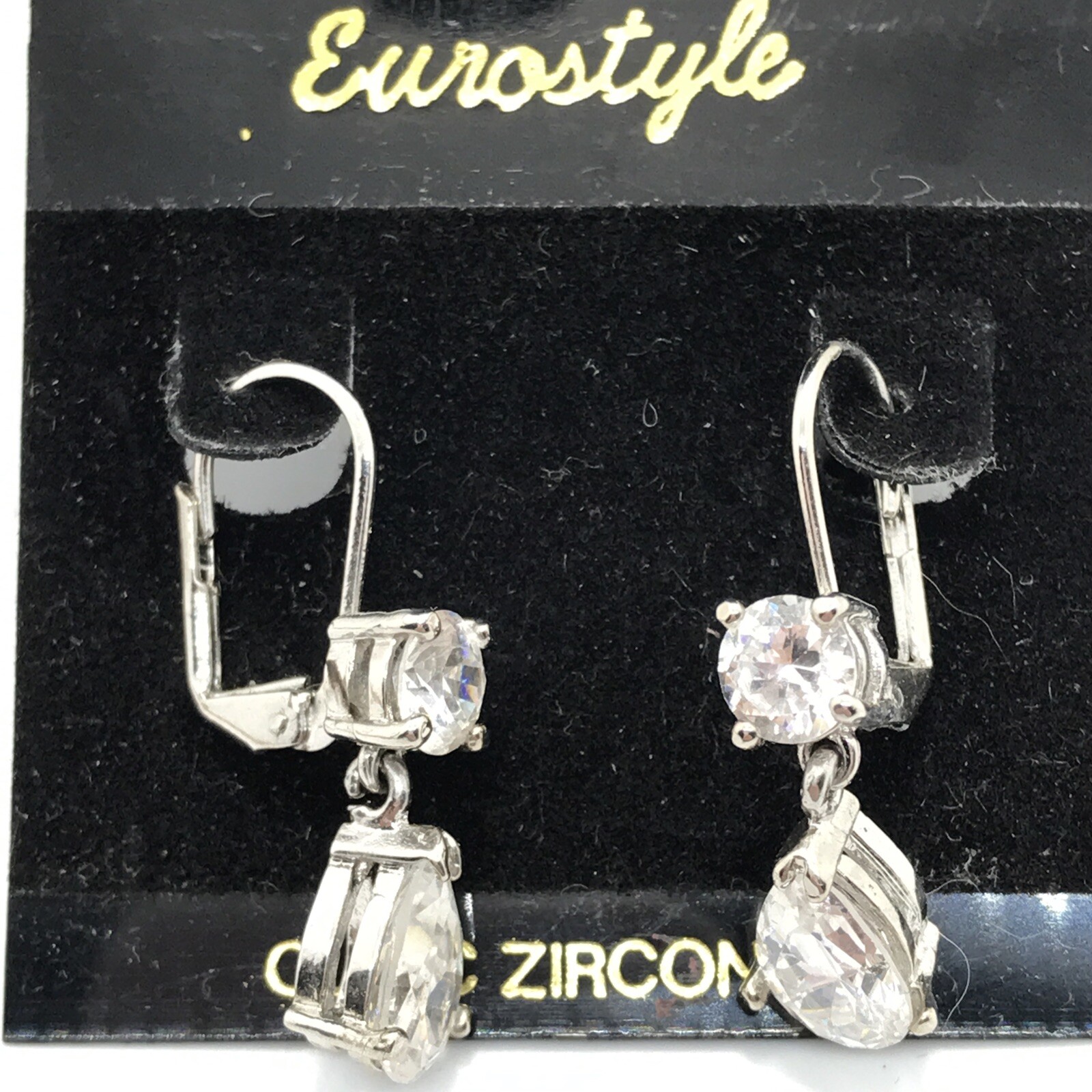 Vintage   EUROSTYLE  Silver tone  Teardrop  Cubic Zirconia    Pierced  Earrings