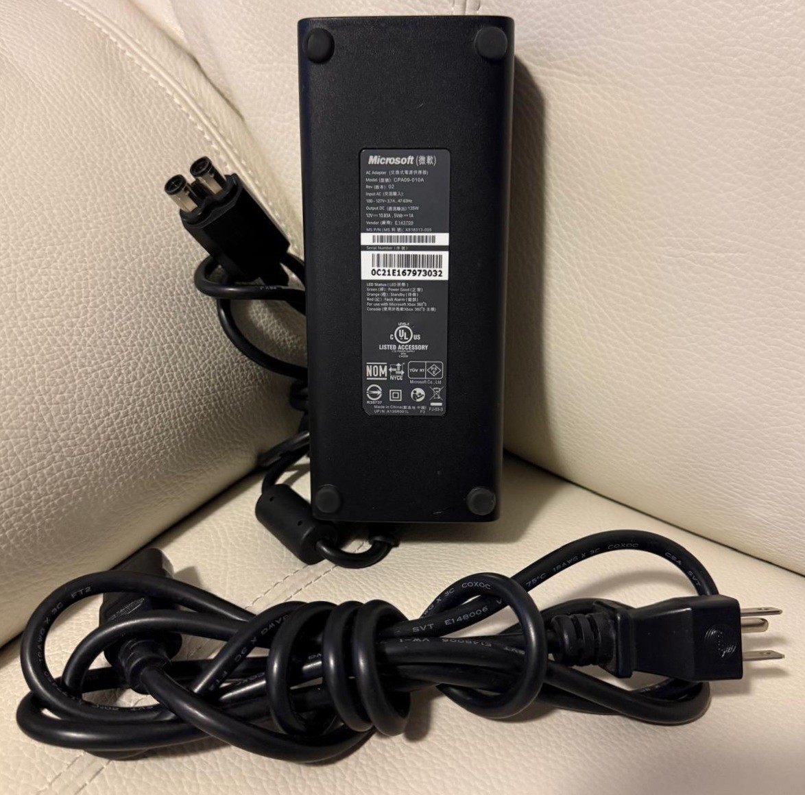 ORIGINAL 135W Microsoft CPA09-010A AC Power Adapter For XBOX 360 Console *TESTED