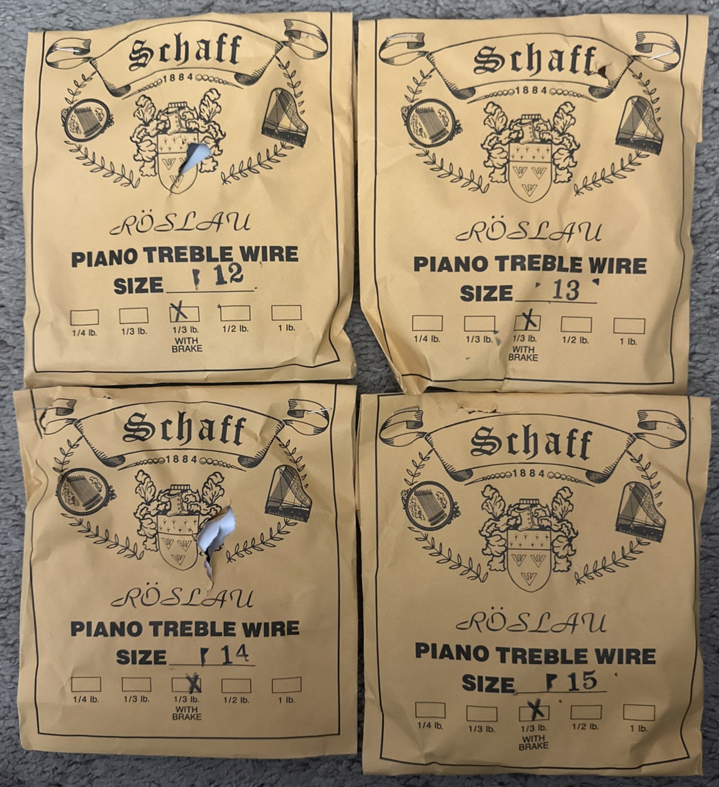 Schaff Roslau Piano Treble Wire Set Of 4 1/3 Lb With Brake 12-15 Vintage