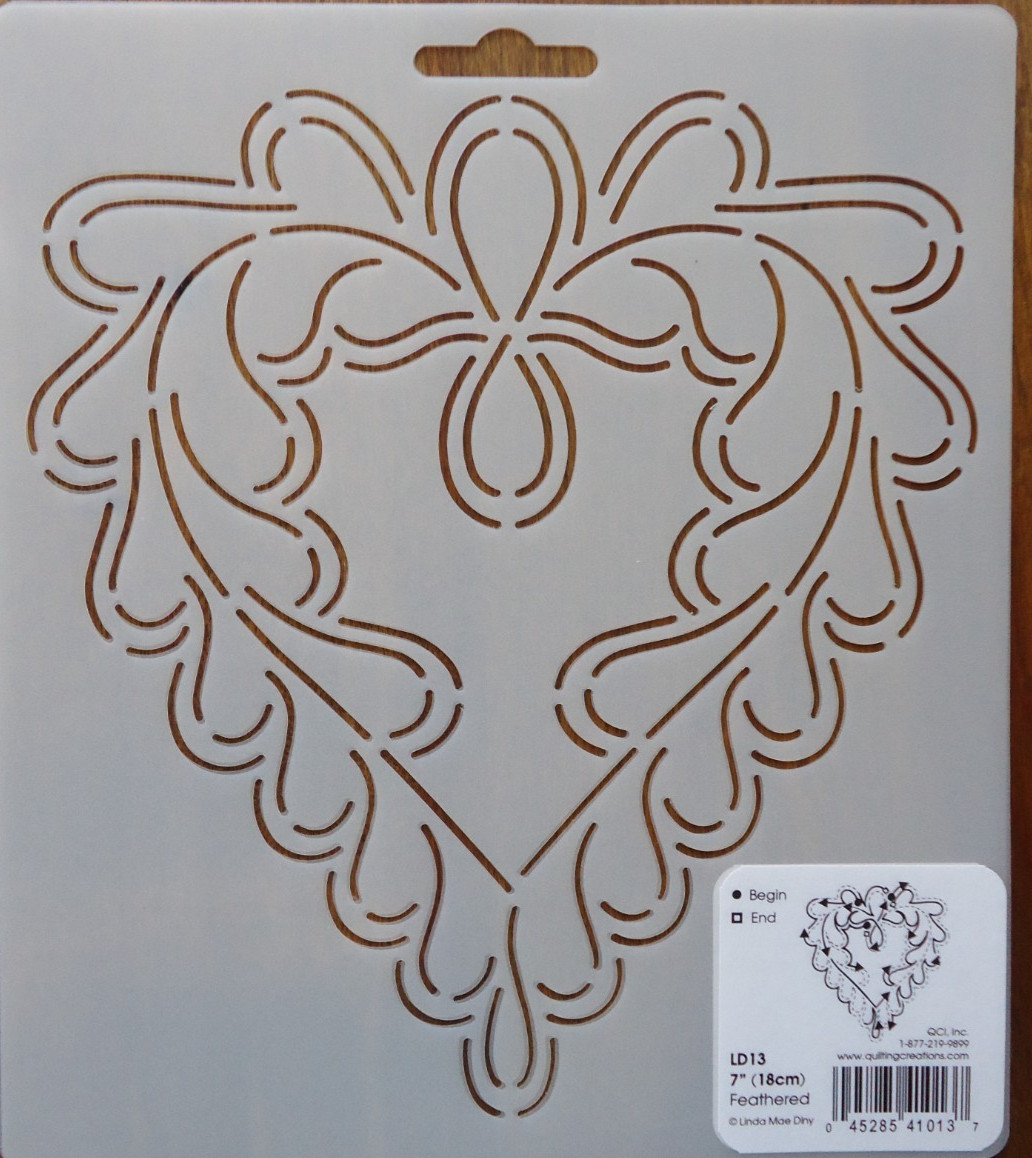 Stencil Quilting Feathered Heart 7" 18cm QC sew quilt template LD13 stitch