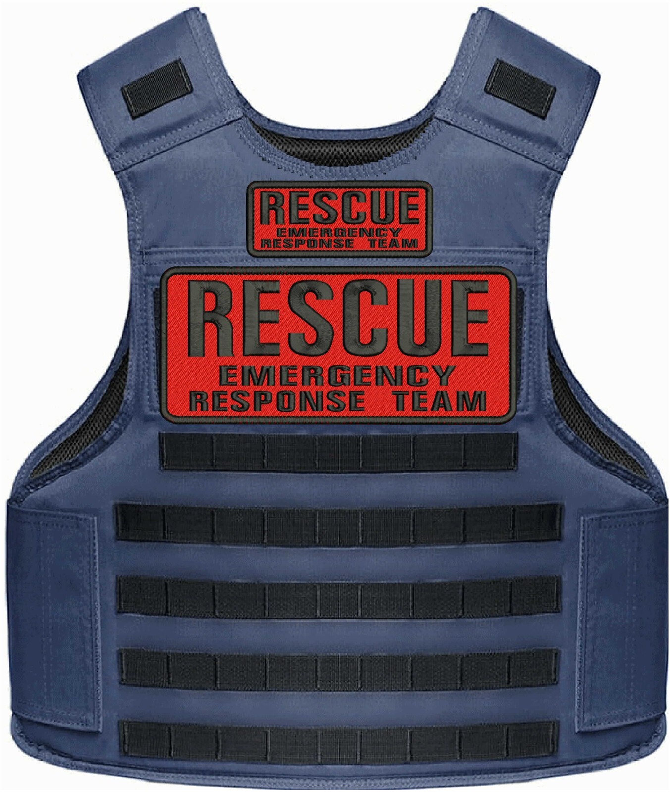RESCUE EMERGENCY RESPONSE TEAM EMB PATCH 4X10 AND 2X5 HOOK ON BACK BLACK ON RED