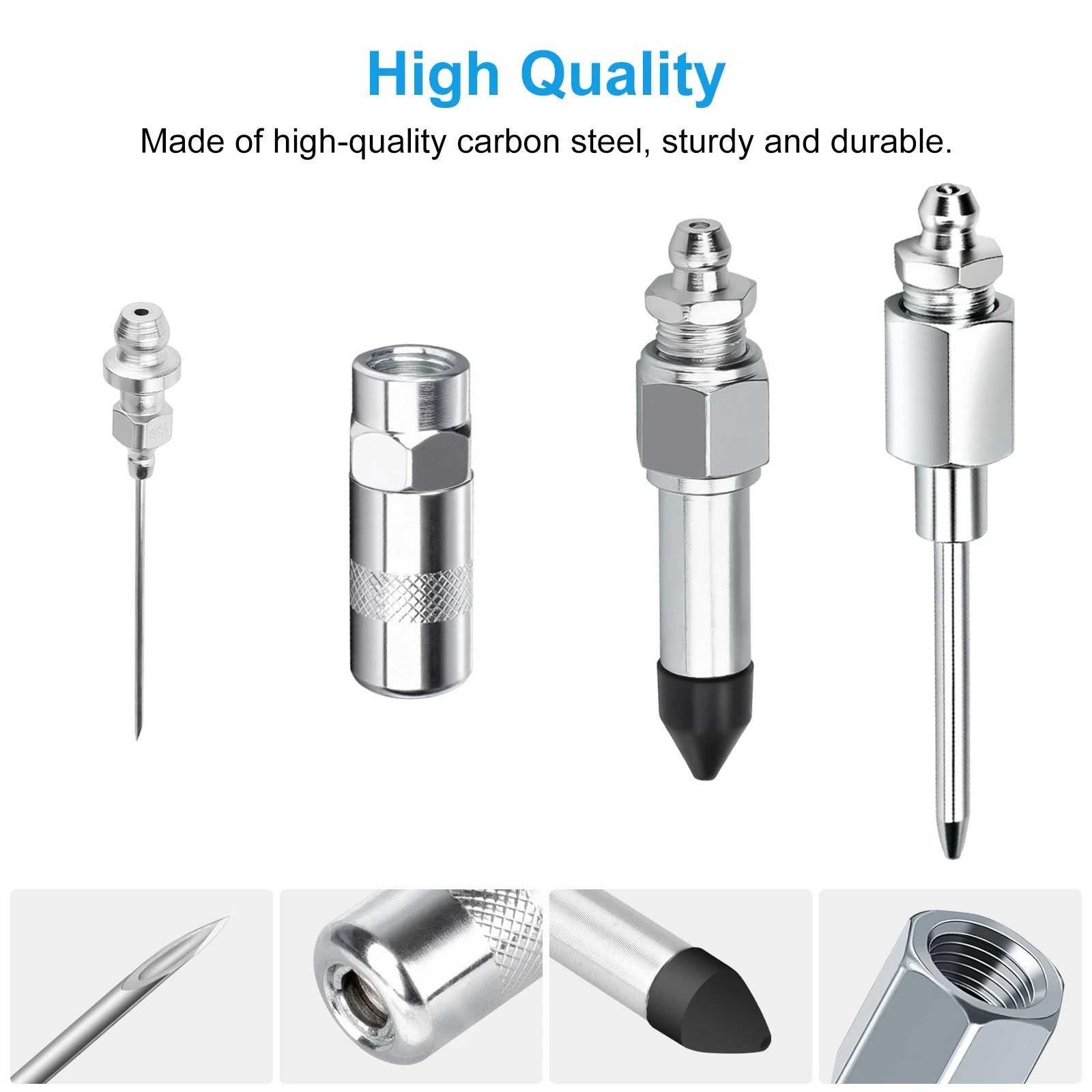 Complete Grease Injector Needle Nozzle Kit with Rubber Adapter Tool 9Pcs Set