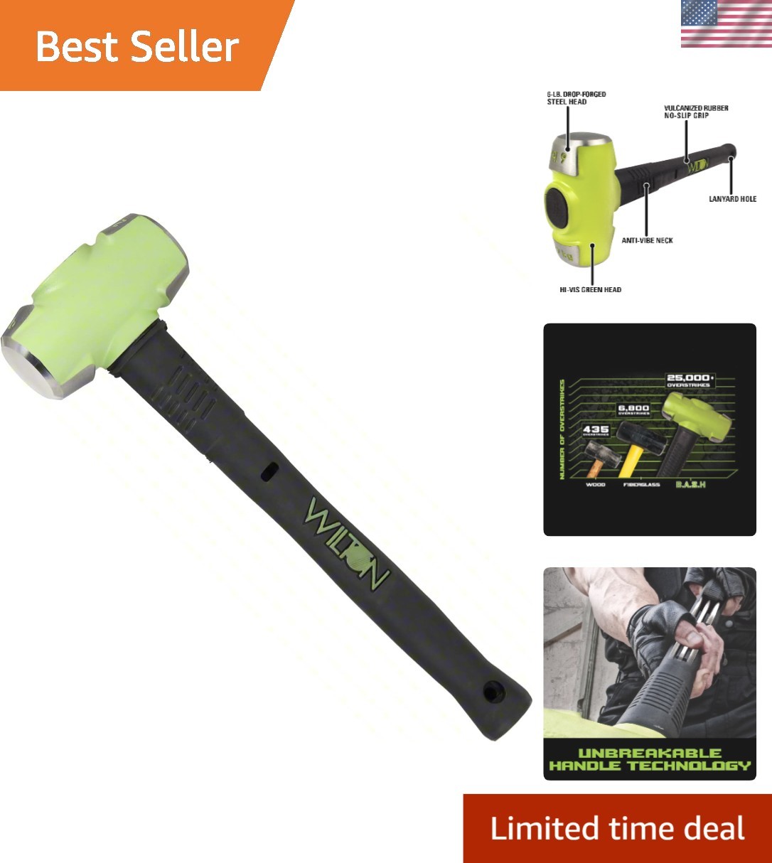 B.A.S.H 16" Sledge Hammer, 6 Lb Head 20616
