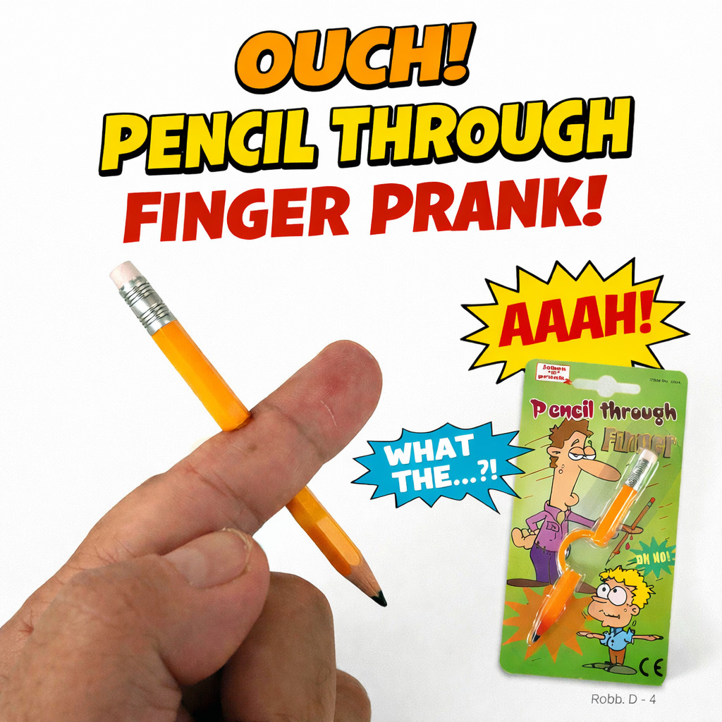 PENCIL THROUGH FINGER Prank Joke Gag Magic Trick Thru Funny School Yellow Prop