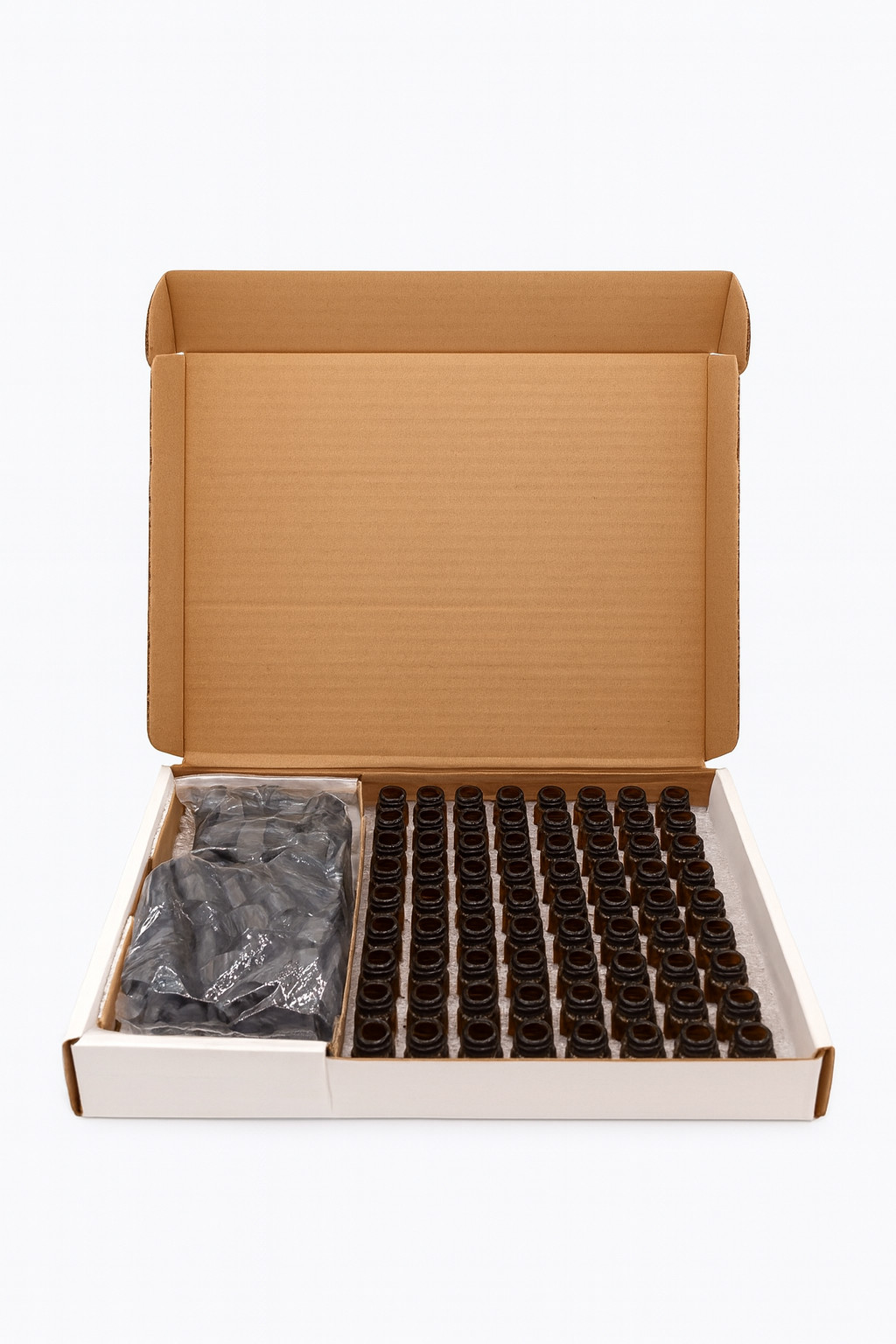 Amber Glass Vials w/ Black Lids – Bulk Lot of 100 Small Bottles for Crafts & Sto