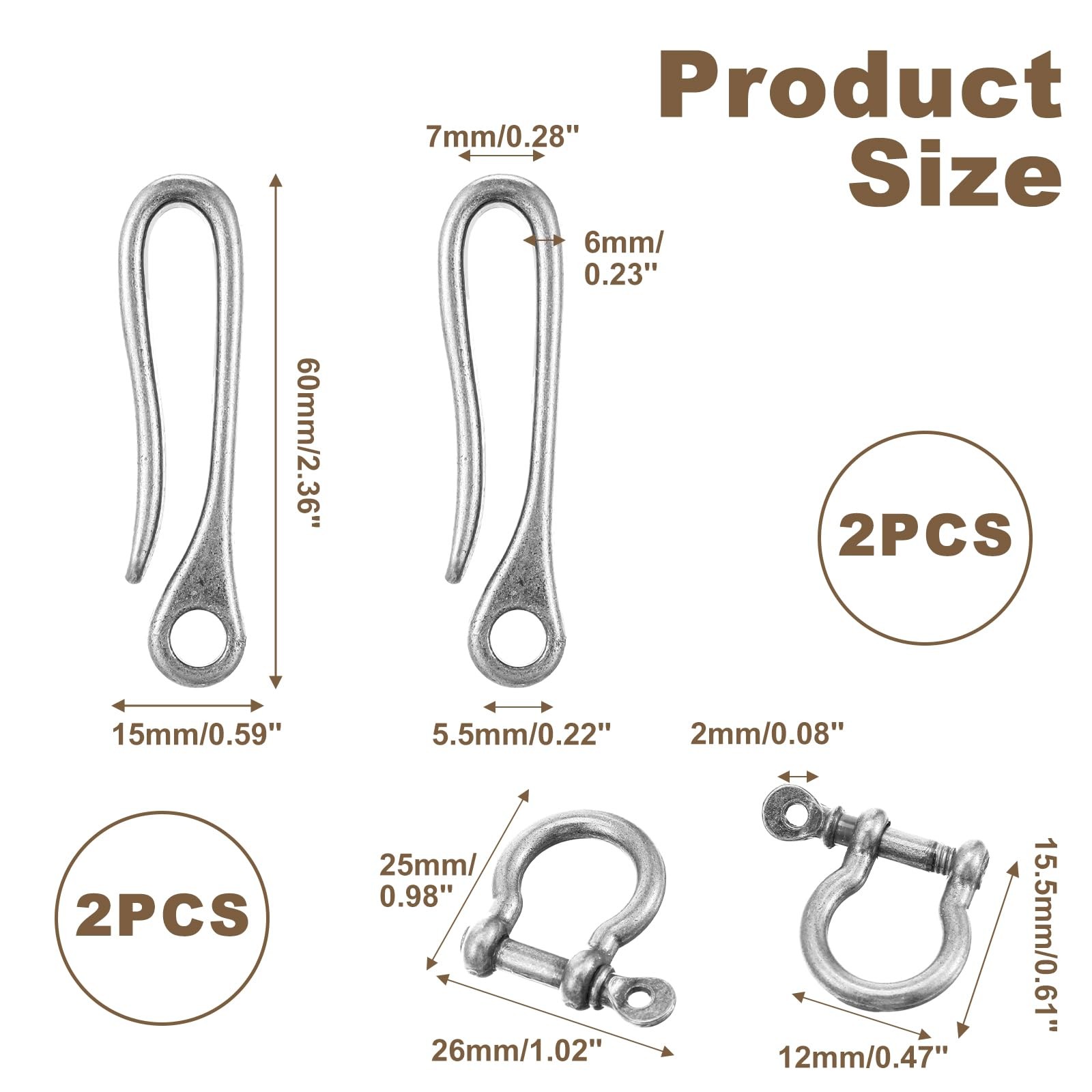 2 Pack Fish Hook Key Chains U Shape Key Ring with Shackle Pocket Clip Fish Hook