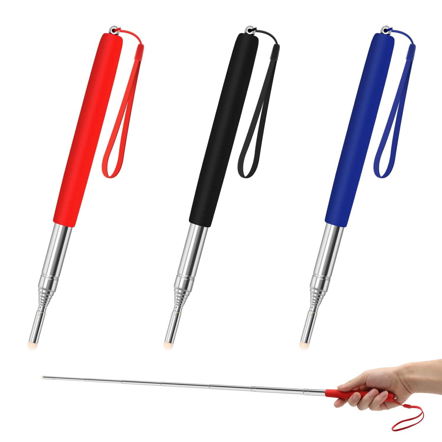 Alcoon 3 Pack Telescopic Teachers Pointer Retractable Black, Red, Blue