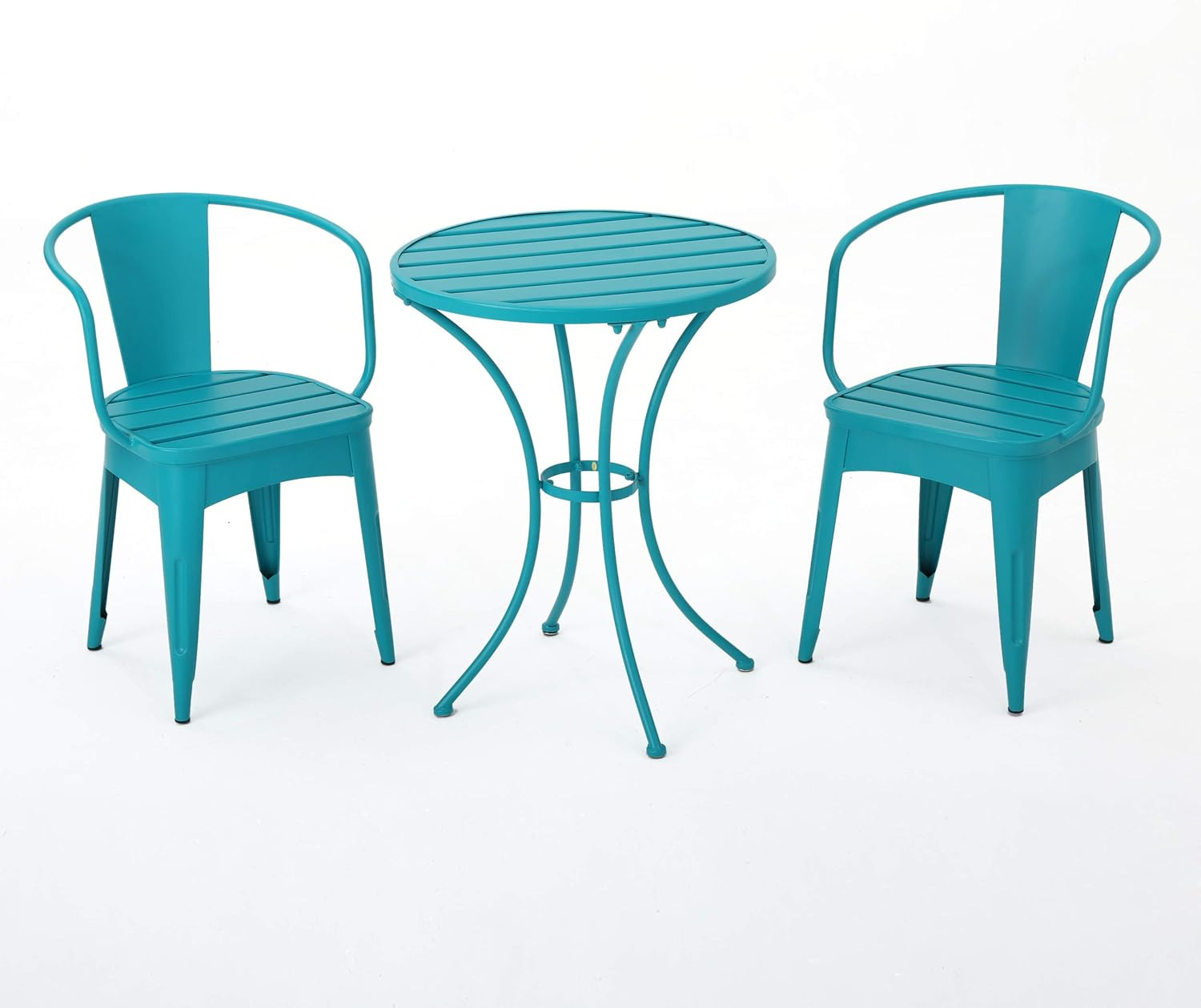 Chic Matte Teal 3-Piece Outdoor Iron Bistro Set for Stylish Patio Dining