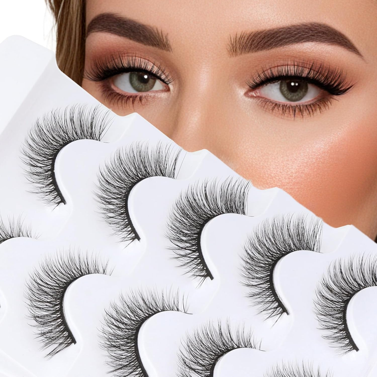 Lashes Wispy False Eyelashes Cat Eye 100% Handmade Eyelashes 3D Effect Faux Mink