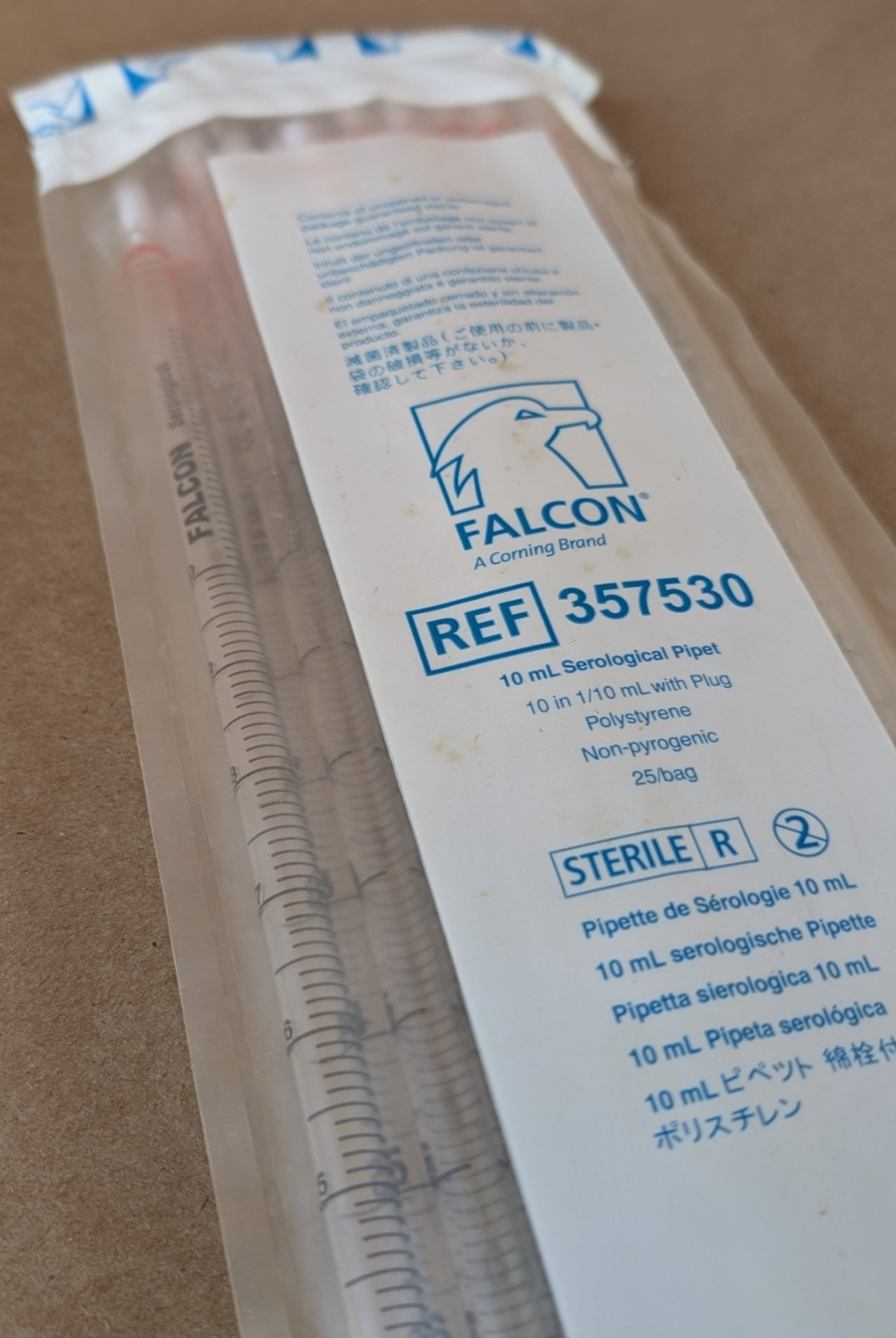 Corning Falcon 357530 10mL Sterile Serological Pipettes 25/Pack New
