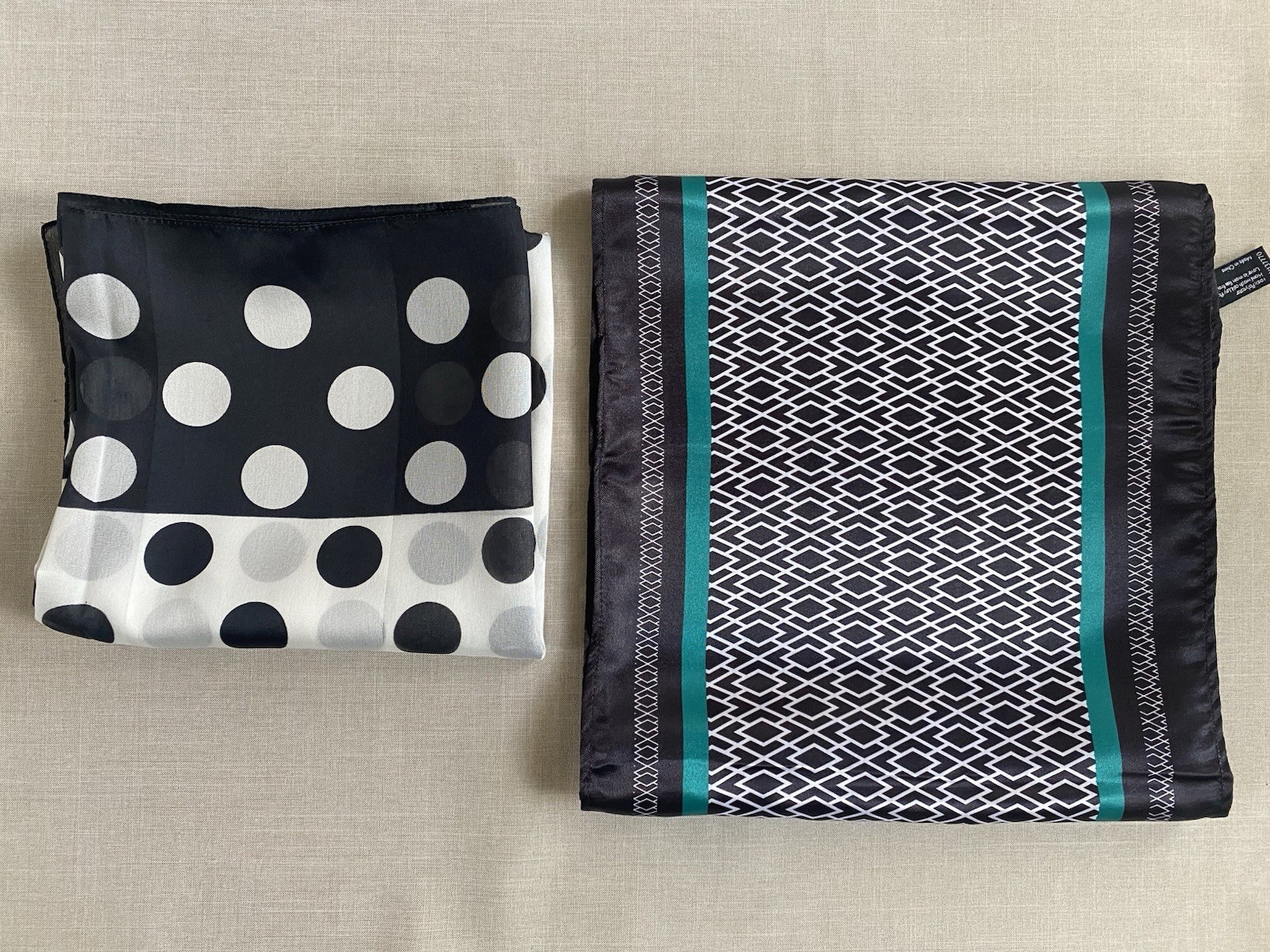 Vintage Set Of 2 Geometric & Polkadot  Square And Rectangular Polyester Scarves