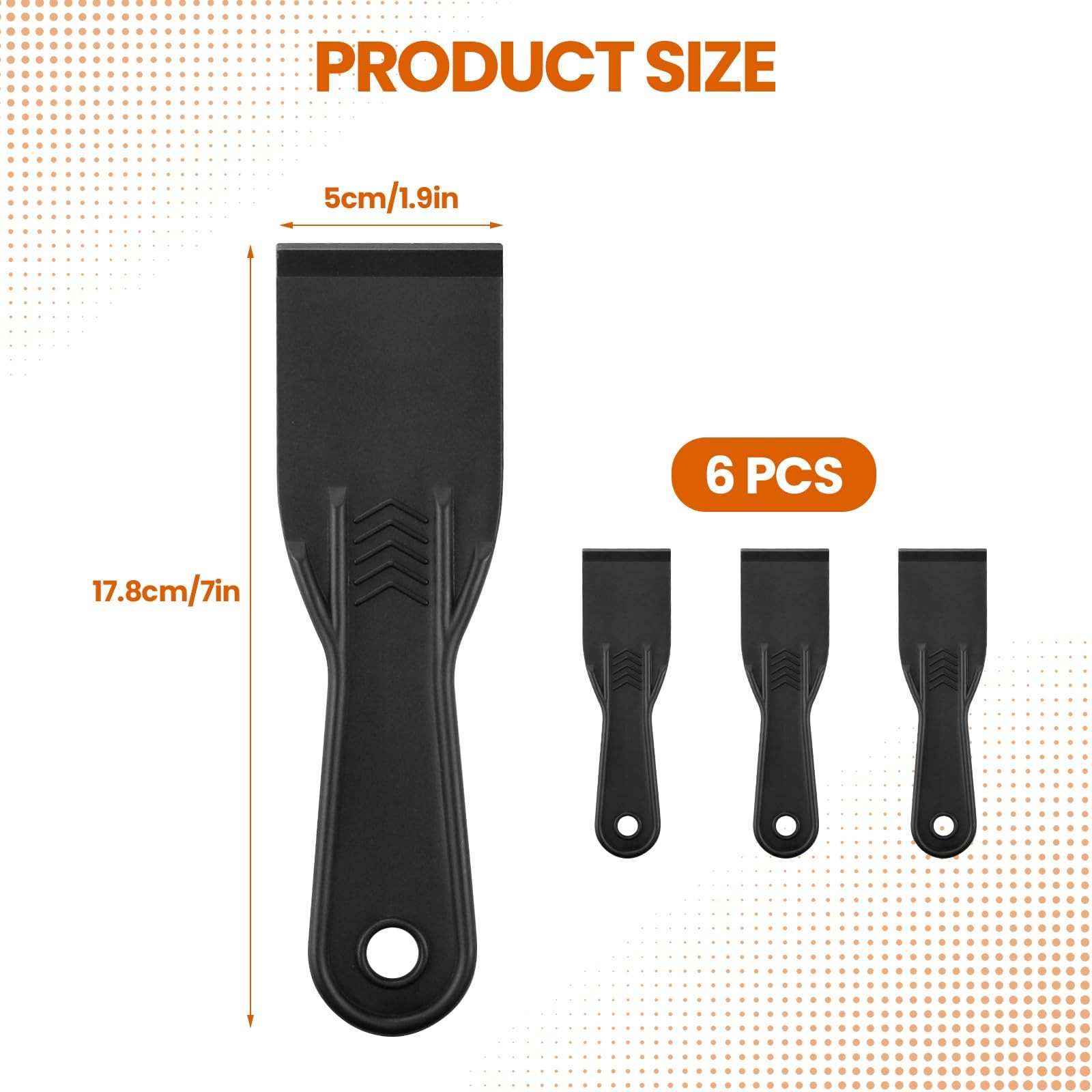 6 Pack 2 Inch Flexible Black Plastic Putty Knife Scraper Plaster Tool