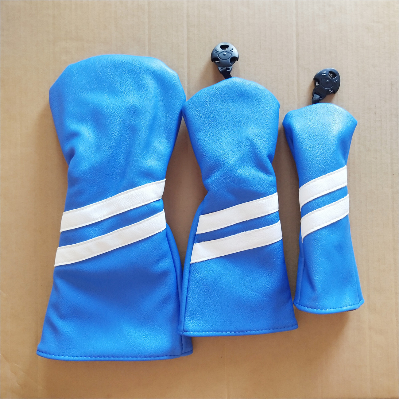 3x Blue Golf Head Cover Classic Stripes Wood Club Driver Fairway Wood UT Covers