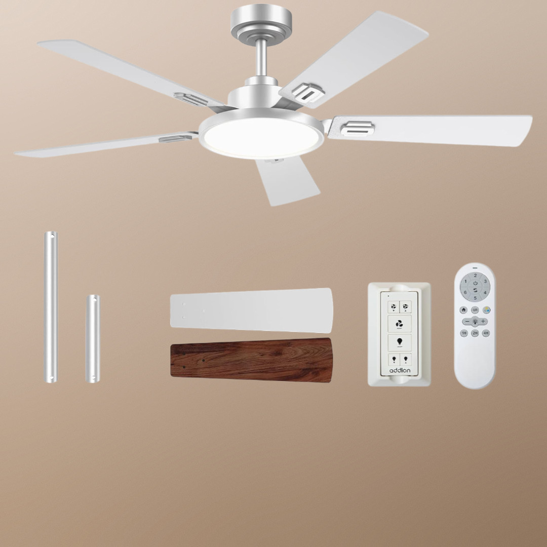 52" Silver Ceiling Fan with Lights Remote Reversible Dimmable Noiseless