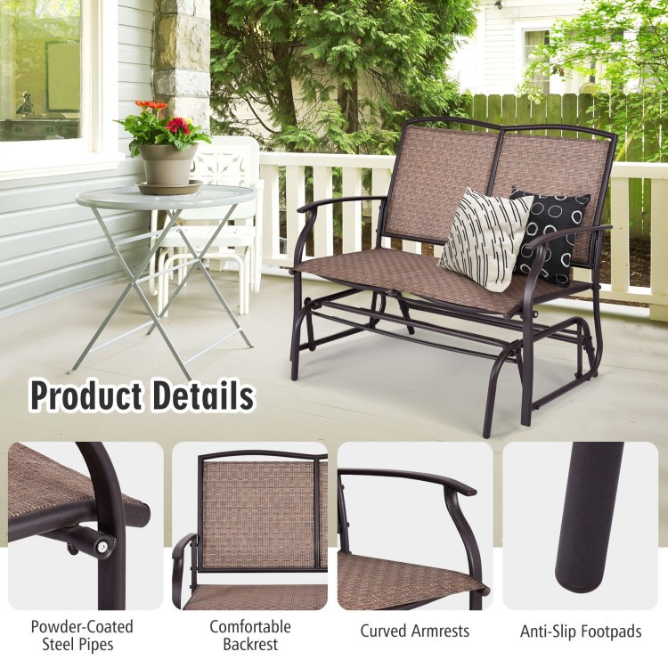 Dual-Person Steel Rocking Loveseat 41.3x28.1x36.6in 396lb Texilene Brown