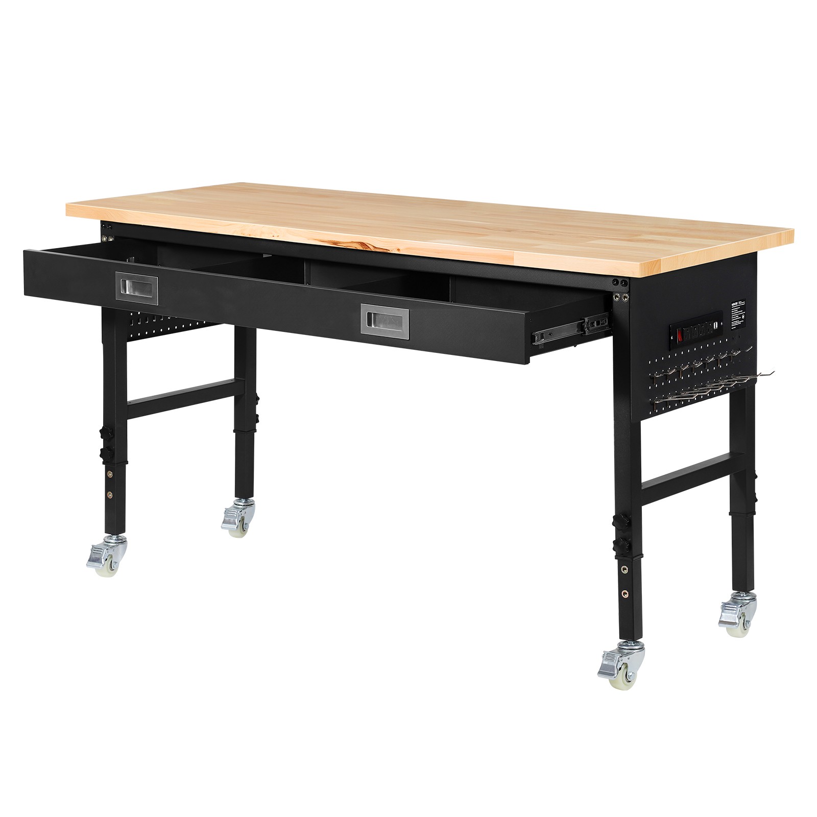 VEVOR 60-inch Adjustable Workbench Wood Work Table with Power Outlet & Drawer