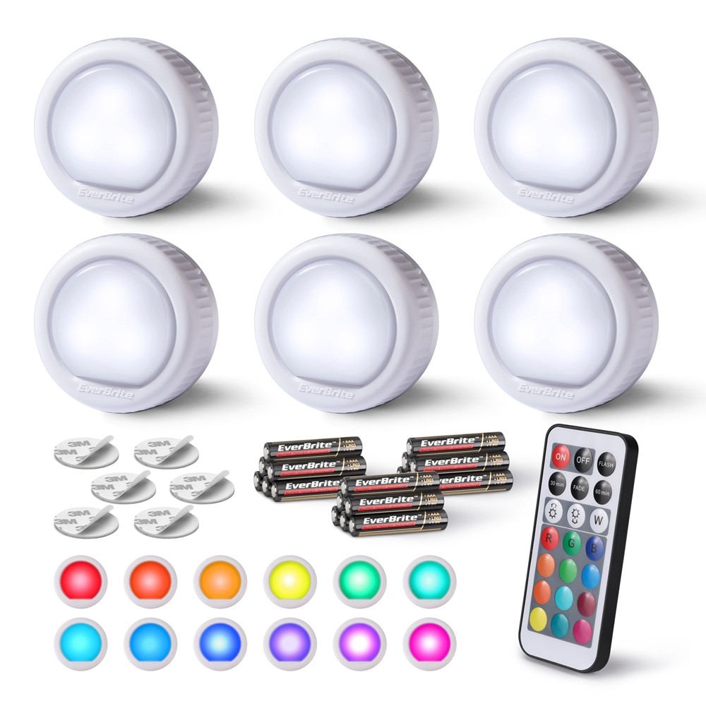 EverBrite 6PACK LED Tap Push Light Wireless Touch Light Under Cabinet Light 80LM