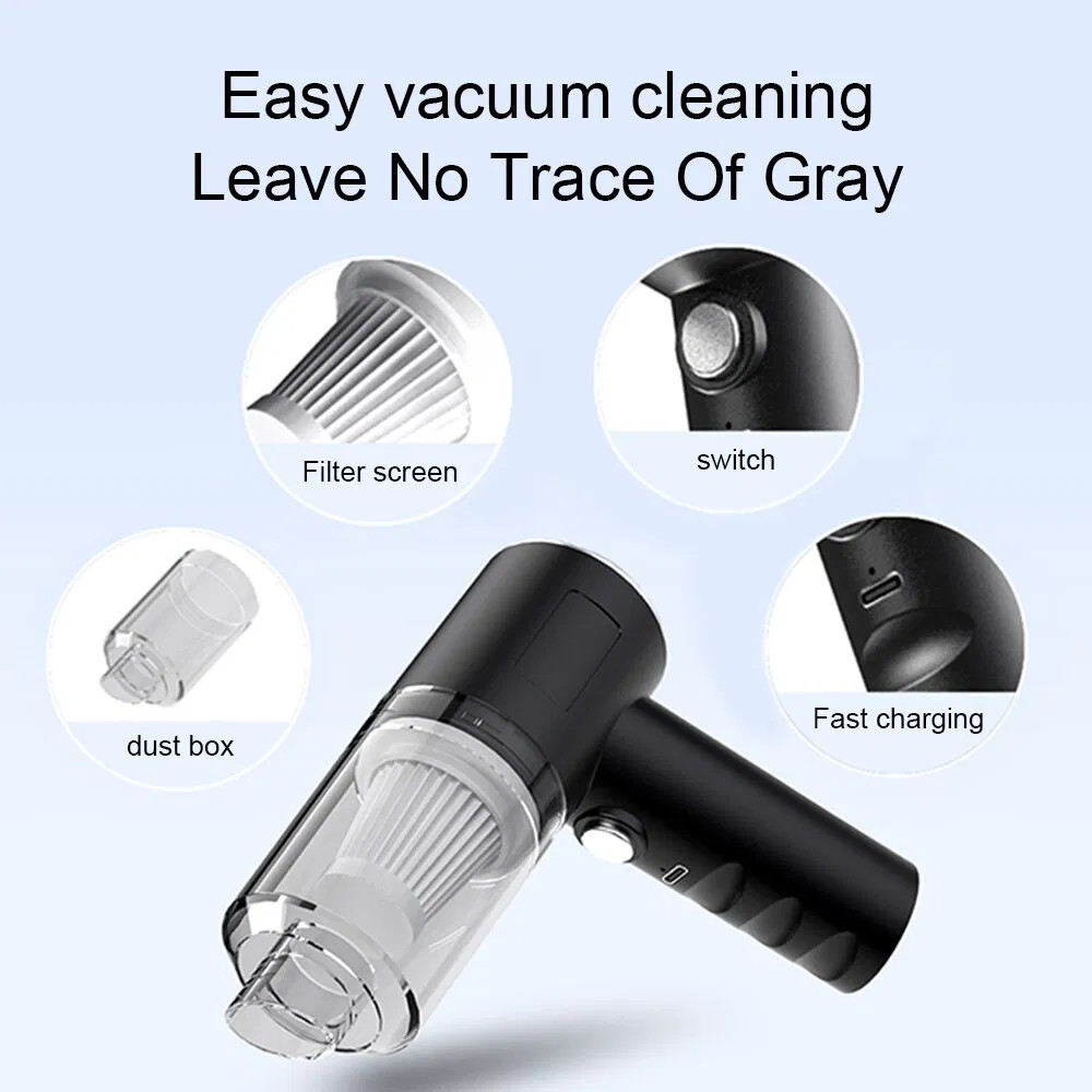 Cordless Handheld Car Vacuum Cleaner Portable Strong Suction USB Rechargeable 12