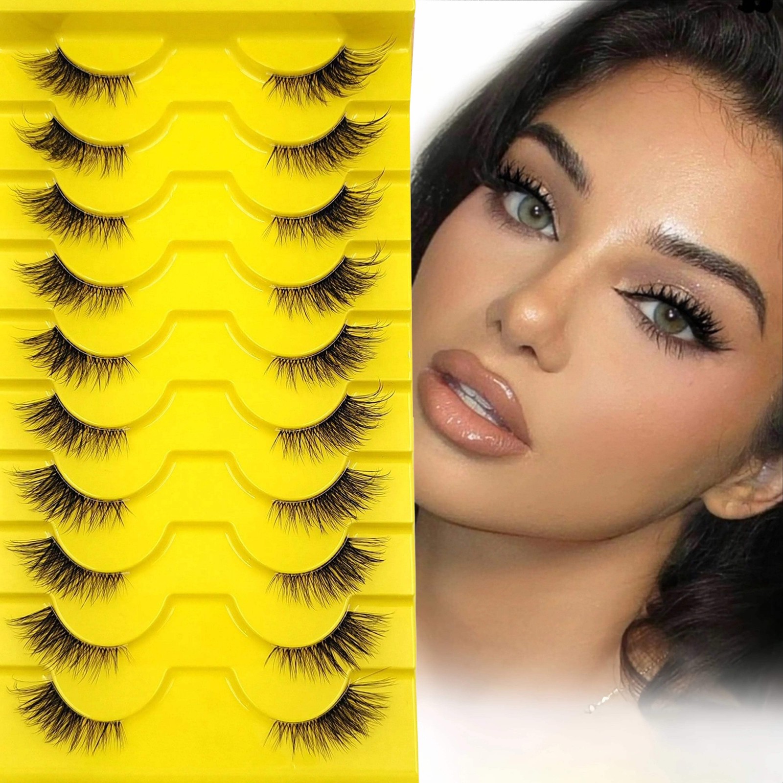 10 Pairs Elegant Faux False Eyelashes, Wispy Cat Eye Design for Natural Fluffine