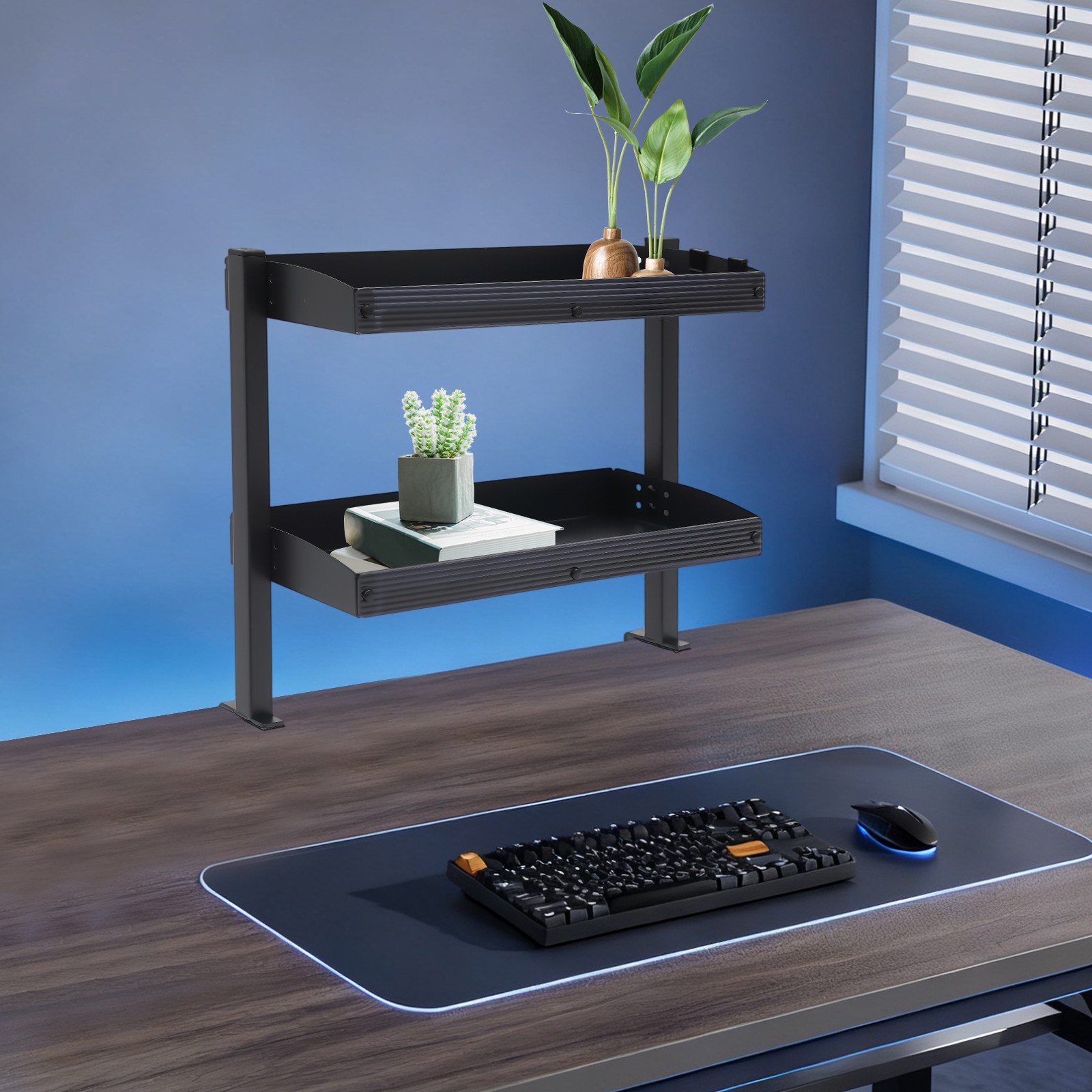 Modern Countertop Desk Shelf, 2-tier Shelving With Adjustable Storage Tray