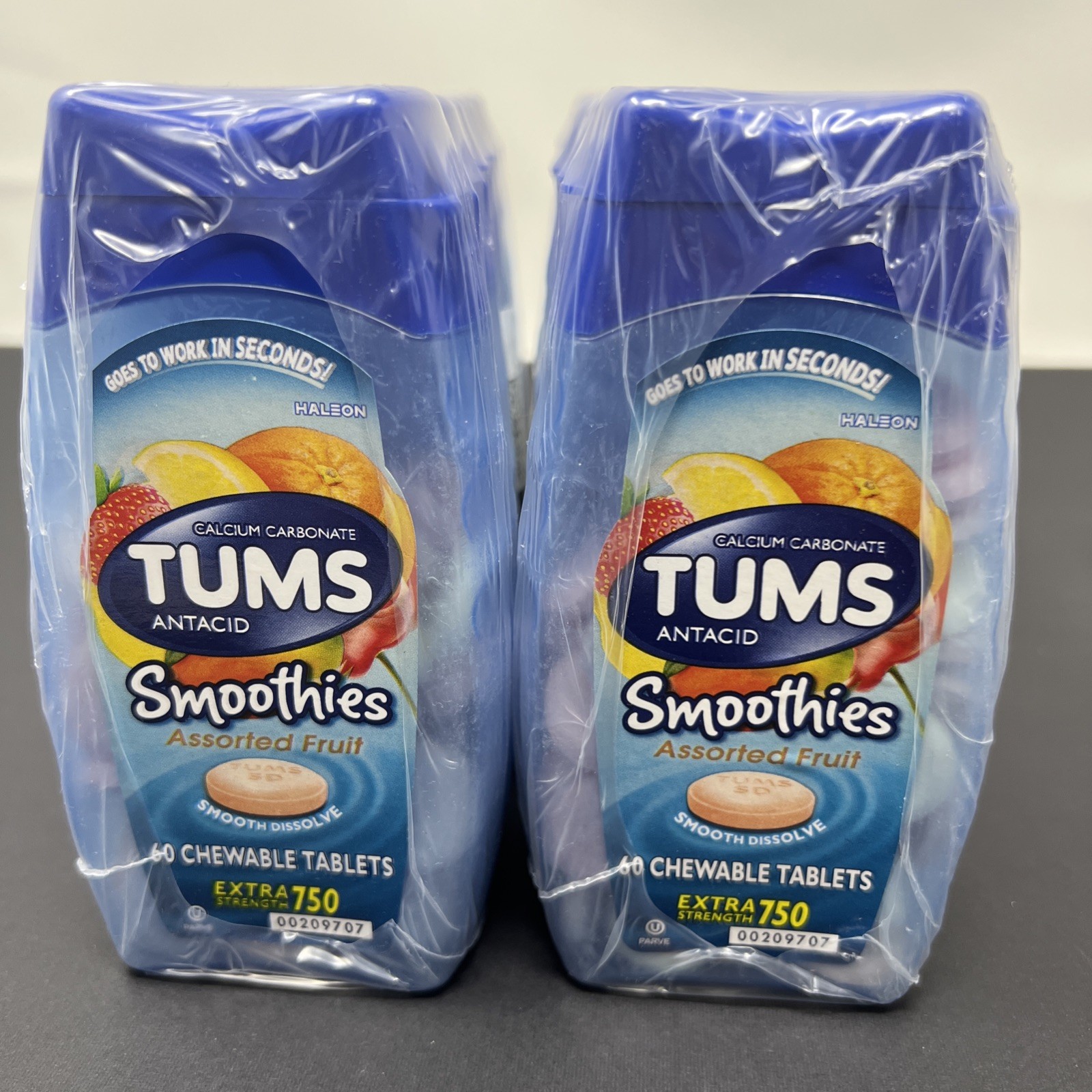 LOT (3) TUMS SMOOTHIES ASSORTED FRUIT EXTRA STRENGTH 750 (60 Chewable Tablets)