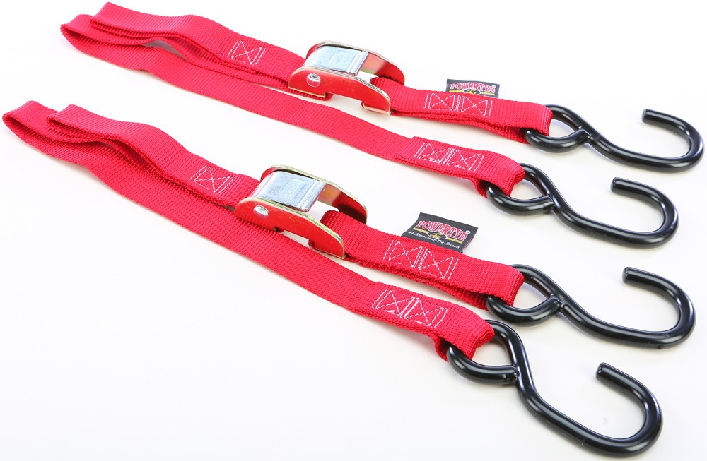 Powertye Tie-Down Cam S-Hook Watercraft 1"X3' Red Pair Straps/Tie-Downs