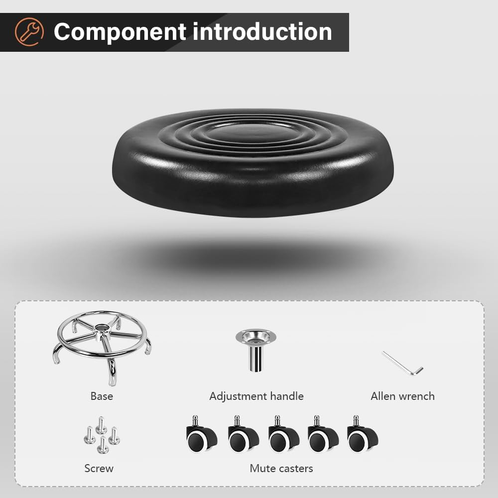 Black Roller Seat PU Leather Rolling Stools with Wheels Nail Stool for Home Work