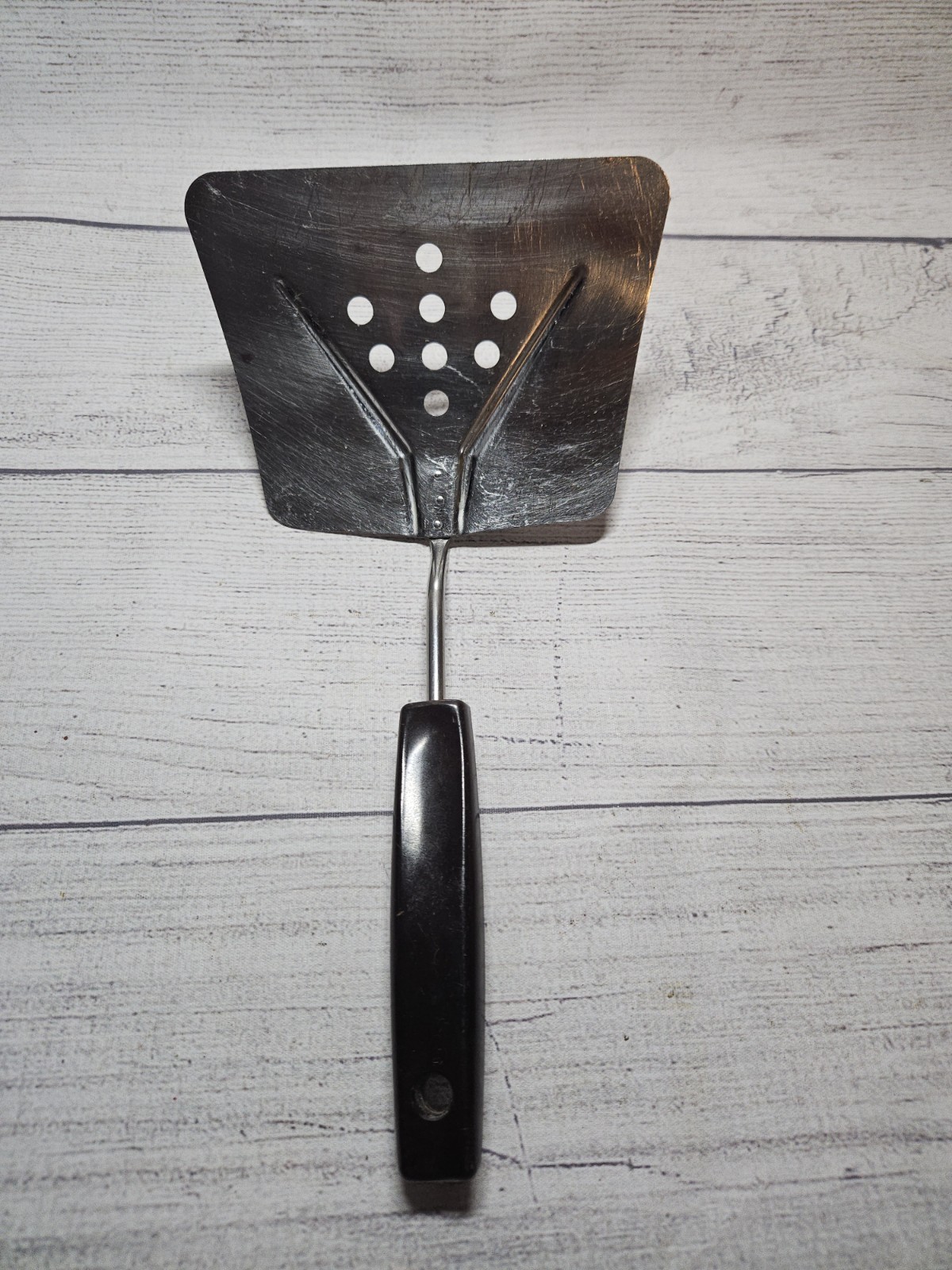 Vintage Slotted Stainless Large Spatula - Wide, Curved - Unbranded - 10.25"