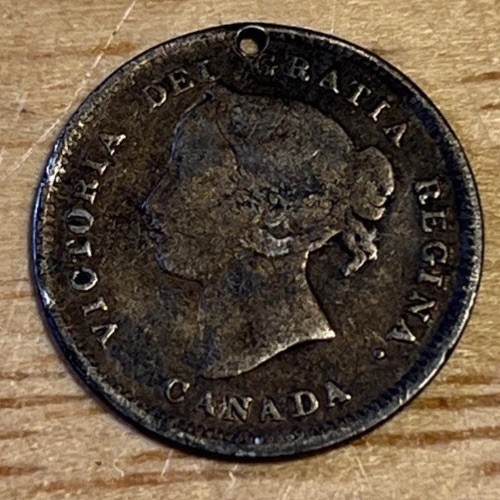 Antique Canada Queen Victoria 1891 Sterling Silver 5 Cent Coin Pendant Charm