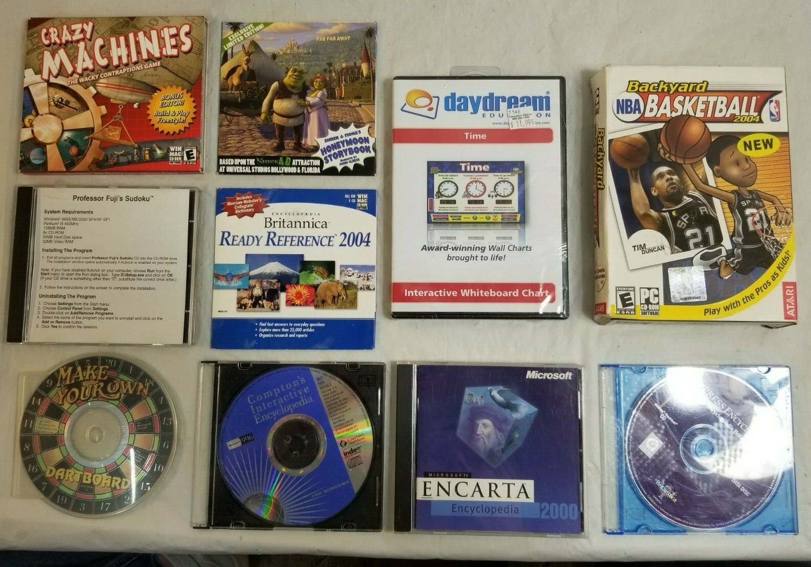 Lot of 10 PC Computer REFERENCE Media & Games BRITANNICA, Basketball, Wall Chart