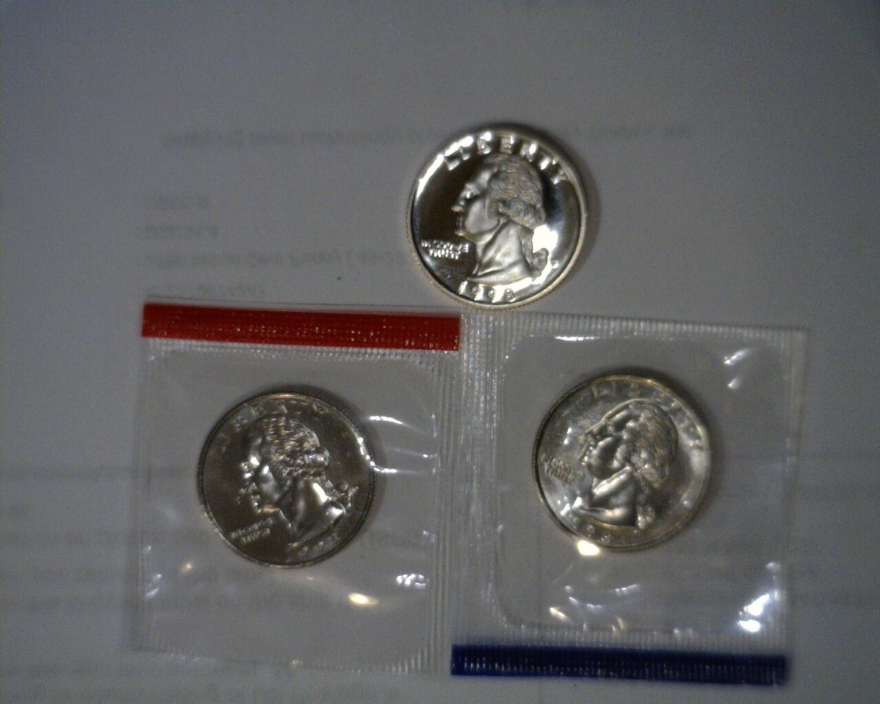 1998 PDS Washington Quarters Unc in mint cello and Proof