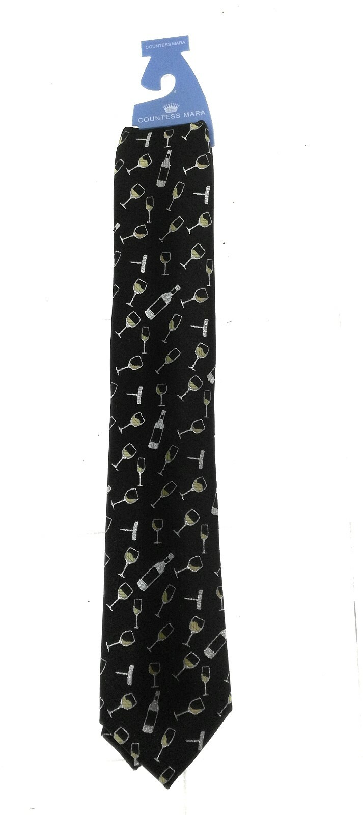 Countess Mara Mens Black Wine Bottle and Wine Glass Neck Tie