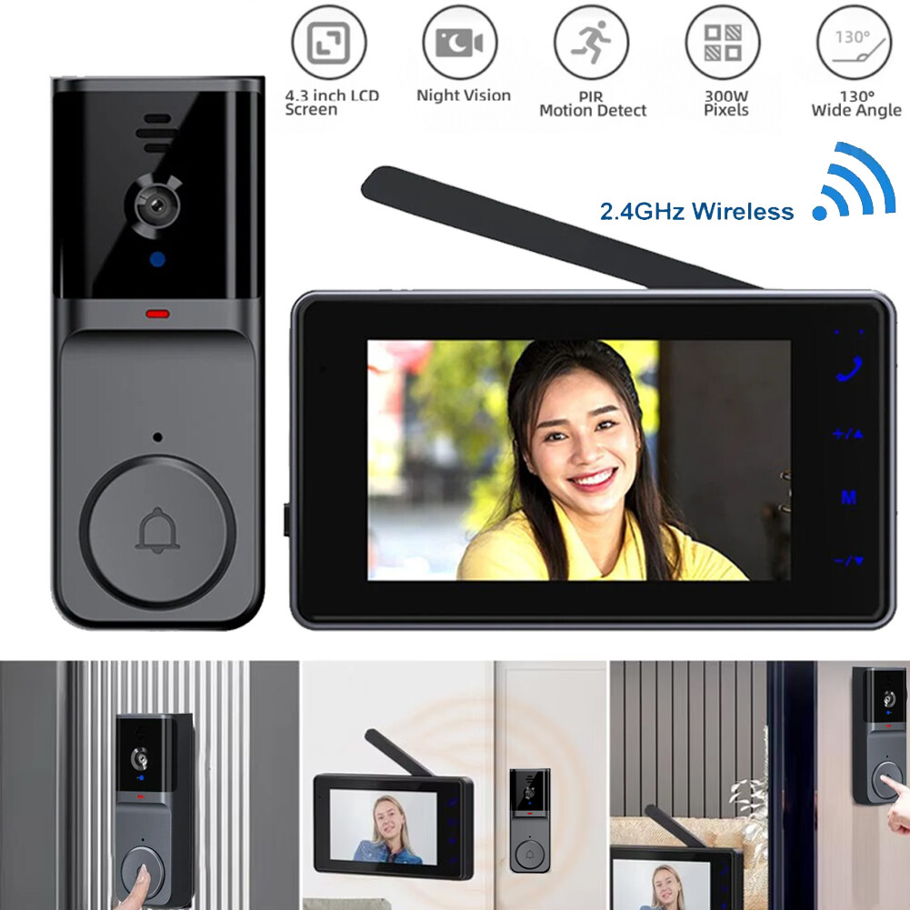 Video Intercom System 4.3" Monitor Video Doorbell Outdoor IR Camera Door Bell