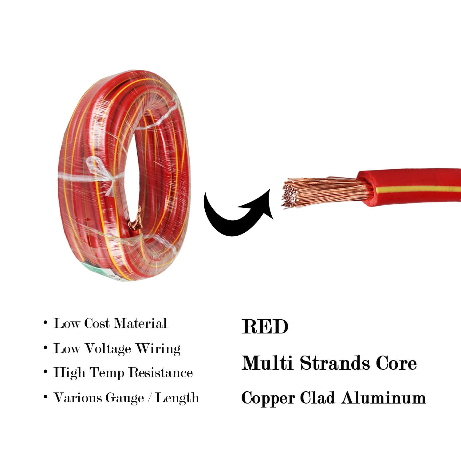 Stranded CCA Power Ground Wire 2 Gauge Black Red Auto Battery Cable Lot 50 VOLT