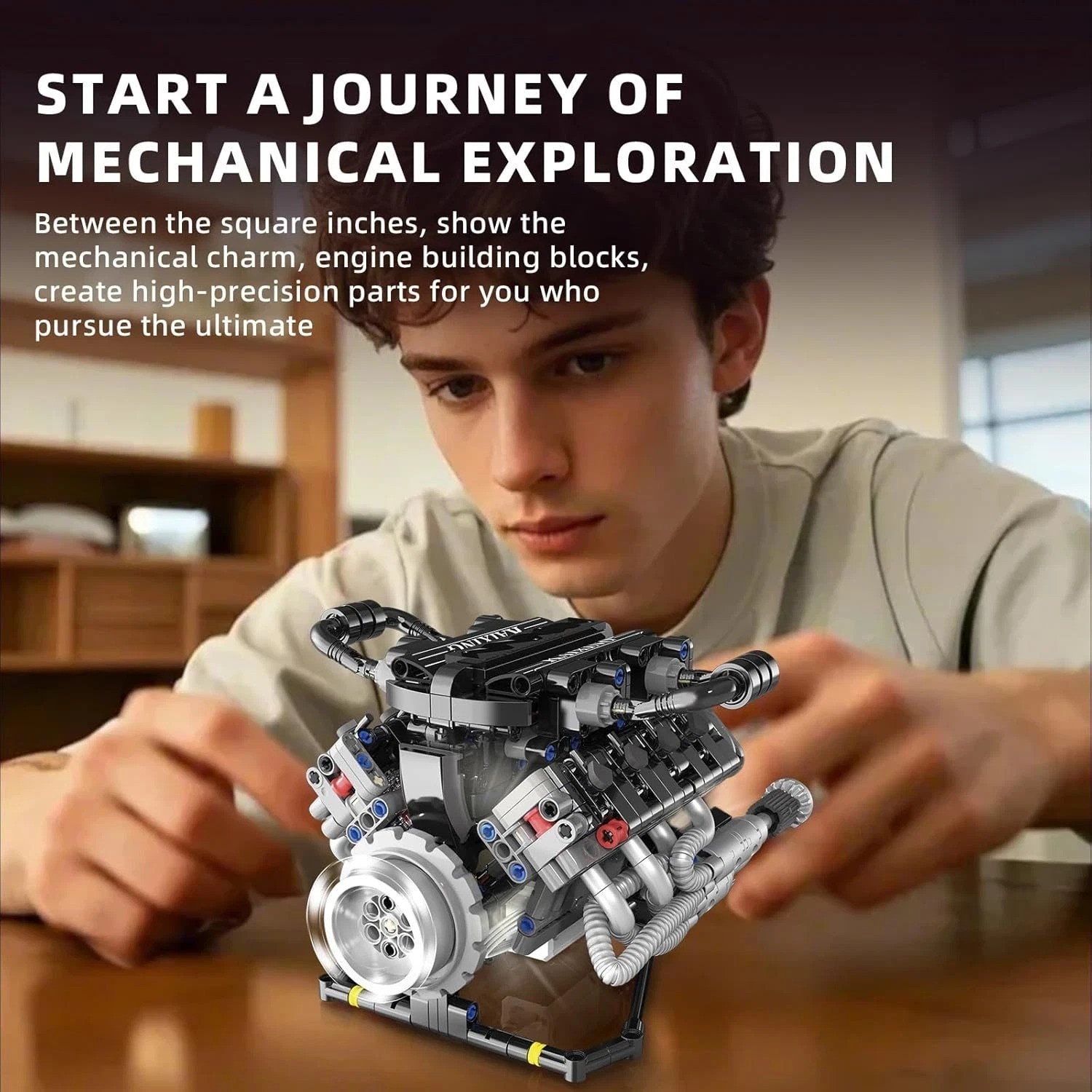 Collectible V8 Mini Engine Model Kit for Adults - Interactive STEM Building Set