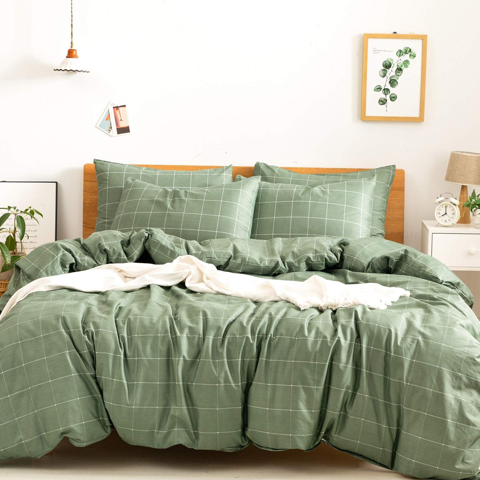JELLYMONI 100% Natural Cotton 3pcs Plaid Duvet Cover King(104"×90"), 1101