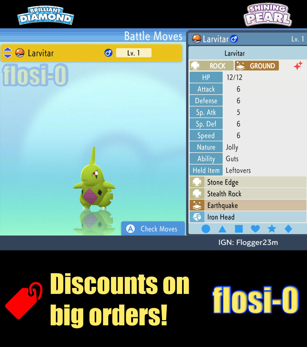 6IV Shiny Larvitar Pokemon Brilliant Diamond and Shining Pearl