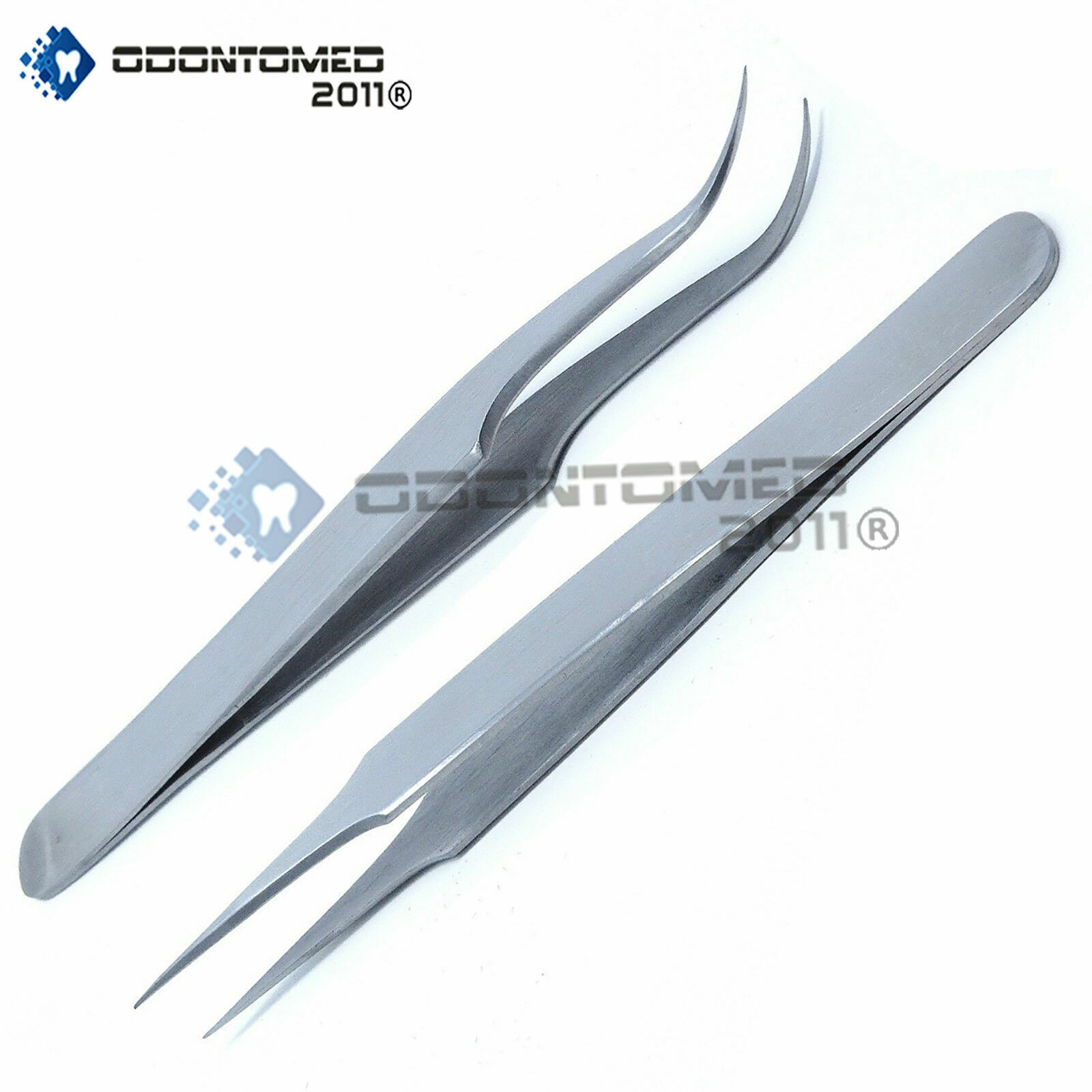 2Pcs Eyelash Extension Tweezers Straight & Curved Stainless Steel Makeup Kit Set