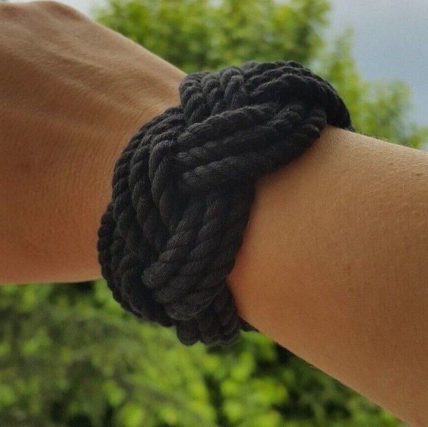 Thick Nautical Braided Rope Bracelet, Turks Head Sailor Knot Cotton Cord Slip On