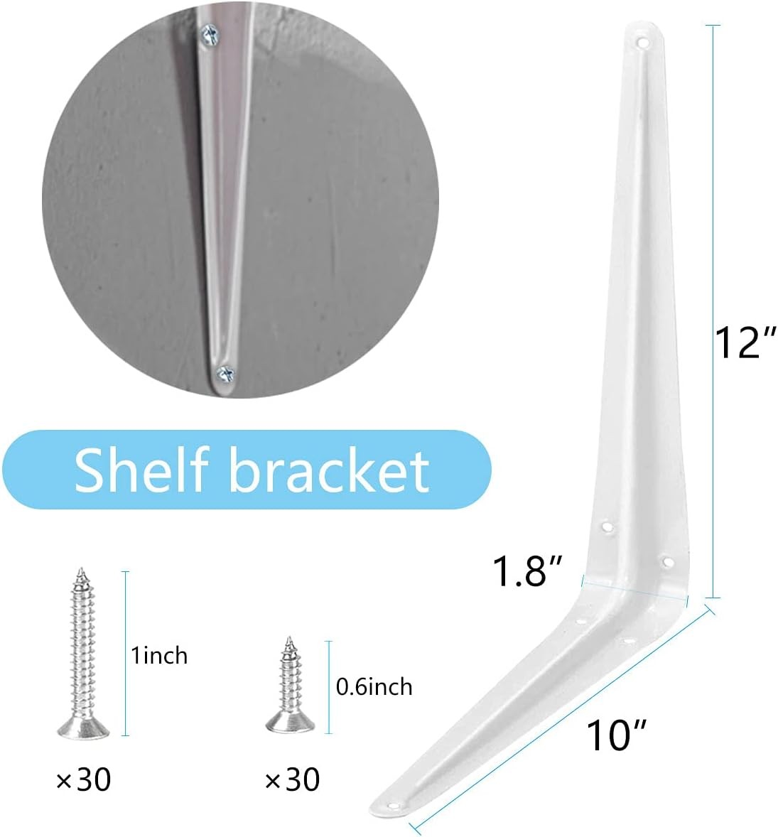Shelf Bracket 12×10 in 10 PCS White Shelving Brackets