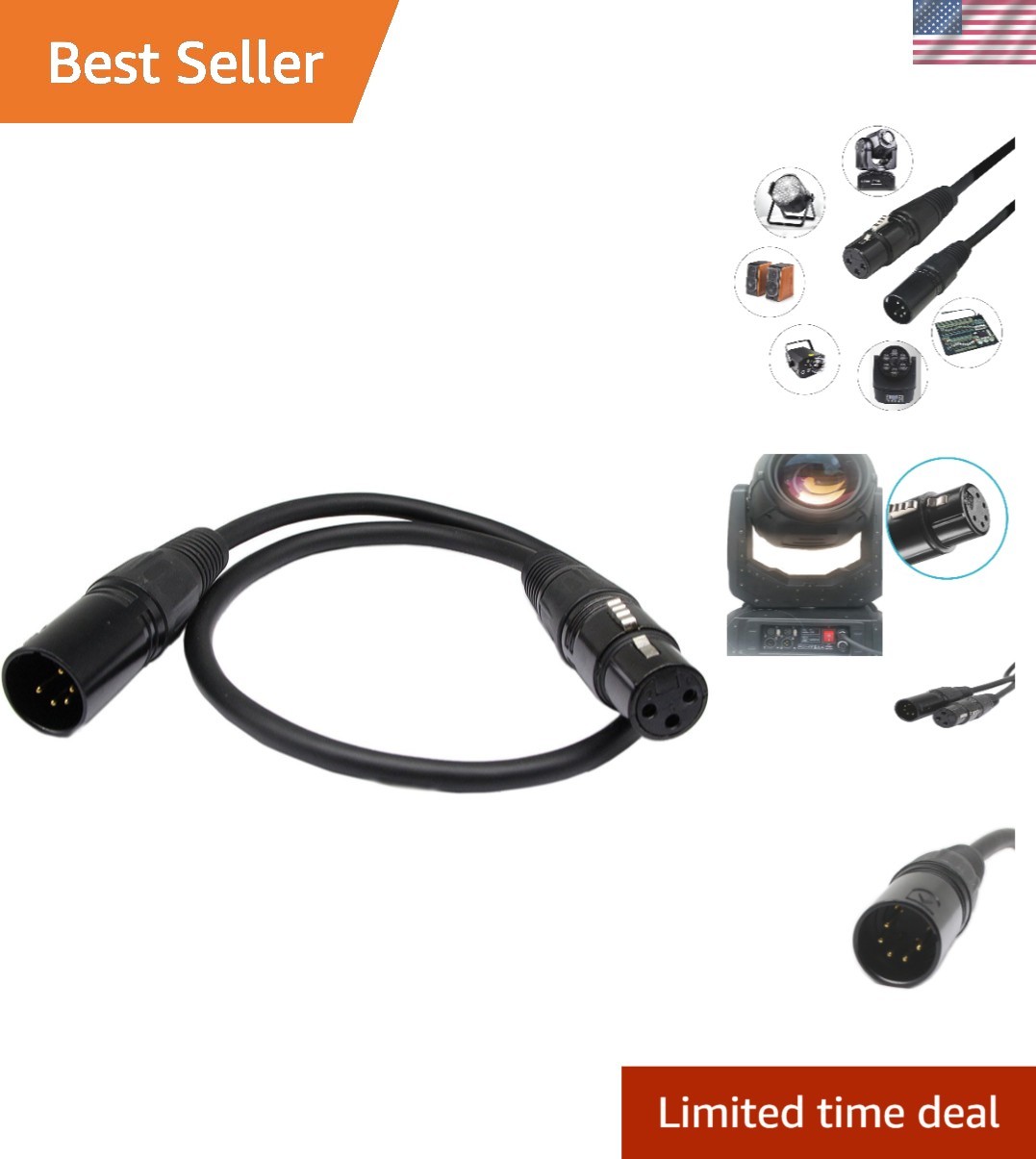 Oxygen-Free Copper DMX Cable 1.6m - 5 Pin Male to 3 Pin XLR for Audio & Lighting
