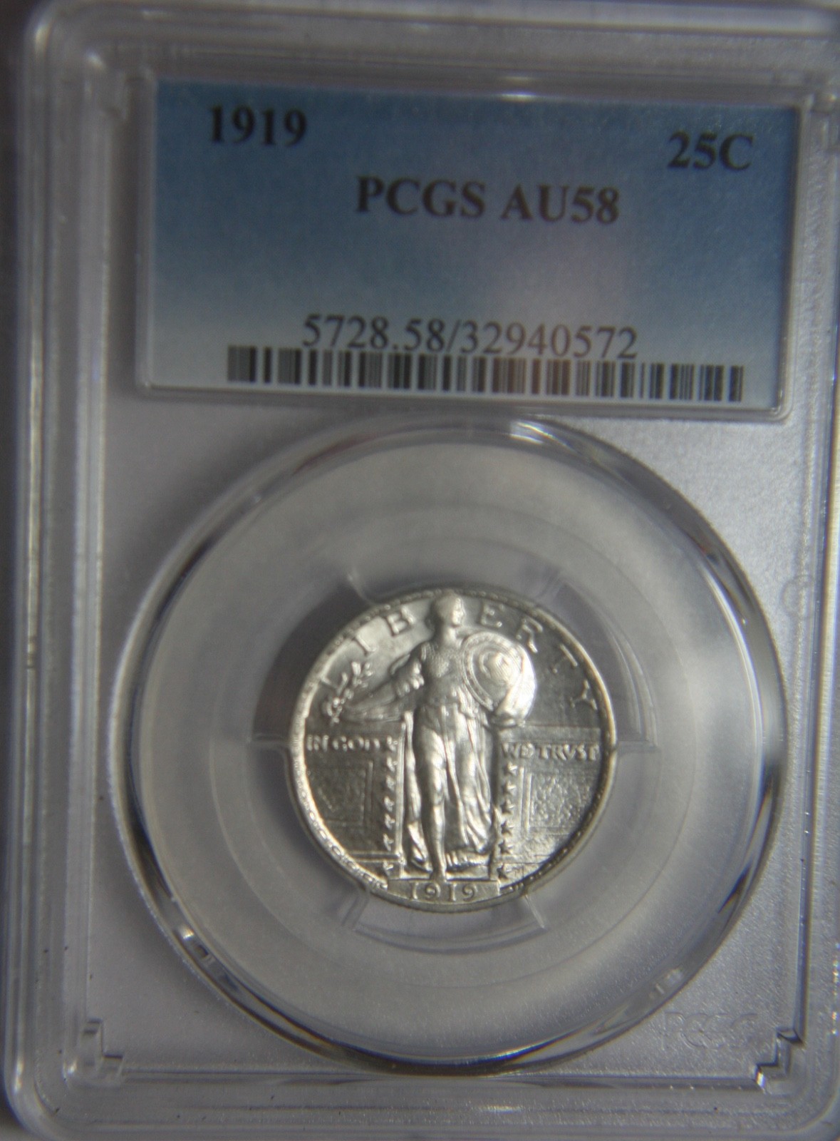 1919 Standing Liberty Silver Quarter - PCGS AU58 - Luster