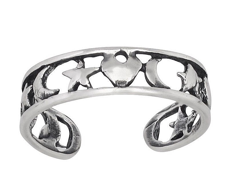 Sterling Silver .925 Heart, Star, Moon, Toe Ring Adjustable Size | Made In USA