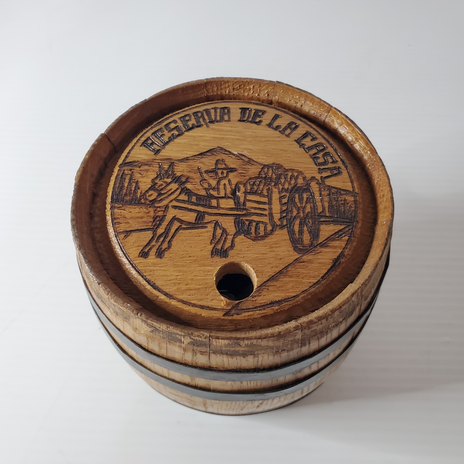 Reserva De La Casa Barrel Wooden Vintage Tequila Alcohol Spirits Container