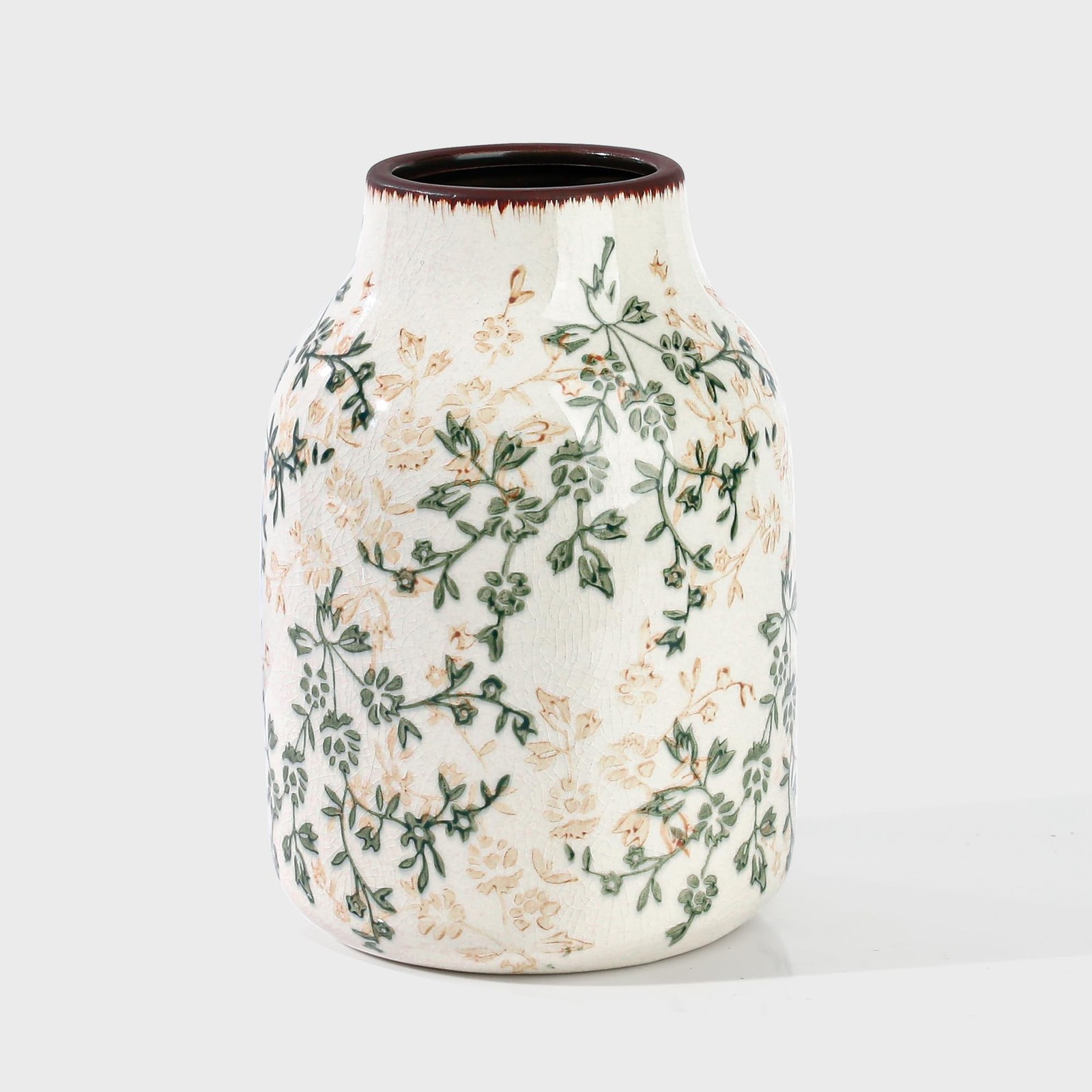 Beige and Green Vintage Rustic Ceramic Vase,Handcrafted Farmhouse Decorative ...